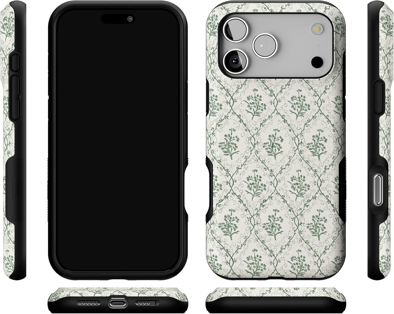 image:imageCasely iPhone 17 Pro Max Case Blue amp White Floral Rose to Fame Bold Protective Design Compatible with MagSafeSage Tapestry Floral Vines