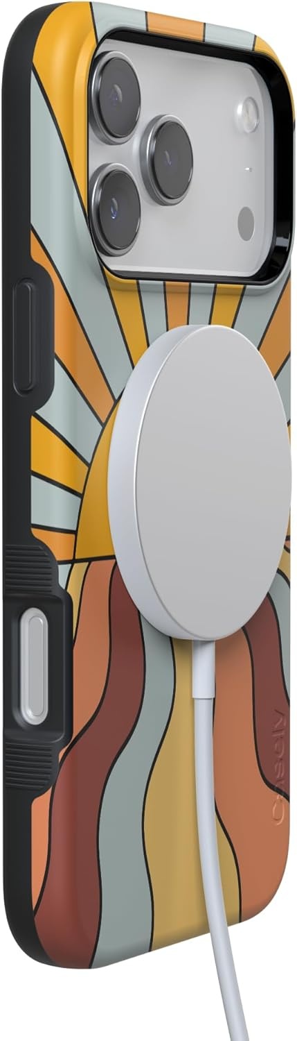 image:imageCasely iPhone 17 Pro Max Case Blue amp White Floral Rose to Fame Bold Protective Design Compatible with MagSafeShine On Retro Sunset