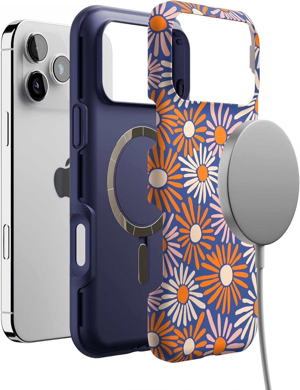 image:imageCasely iPhone 17 Pro Max Case Blue amp White Floral Rose to Fame Bold Protective Design Compatible with MagSafeSpring Forward Daisy Floral