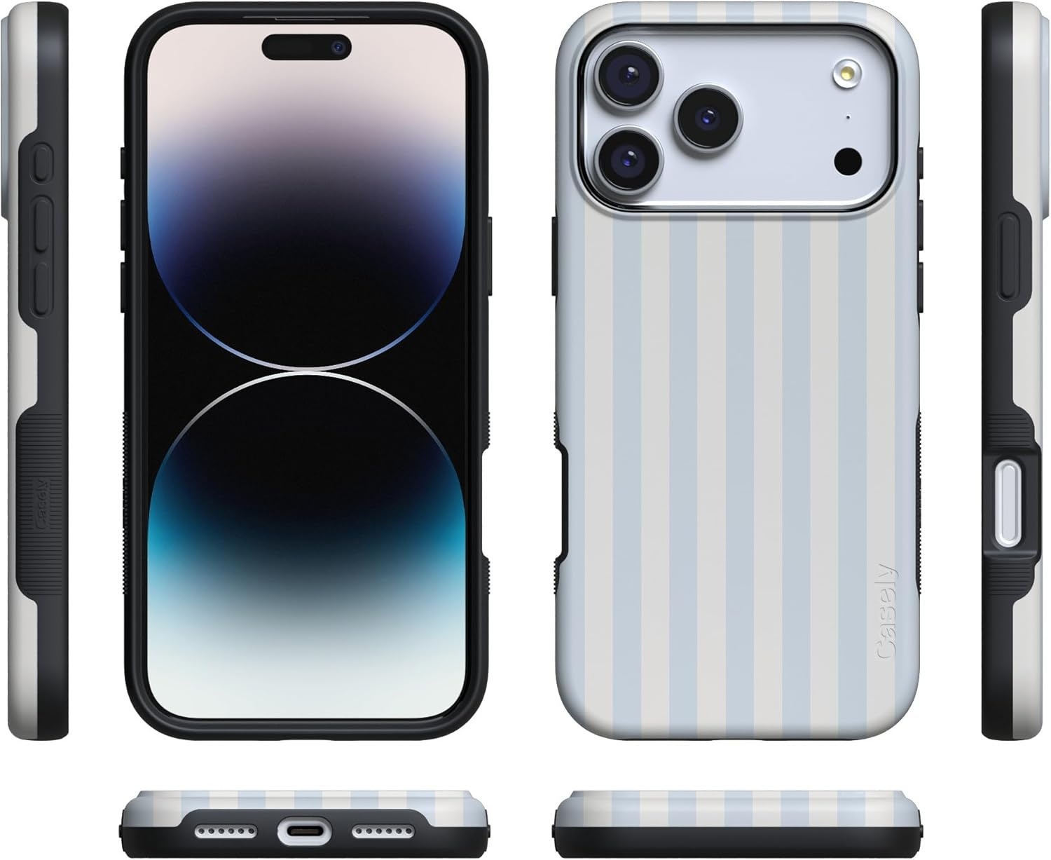 image:imageCasely iPhone 17 Pro Max Case Blue amp White Floral Rose to Fame Bold Protective Design Compatible with MagSafeSunday Best Blue Stripes