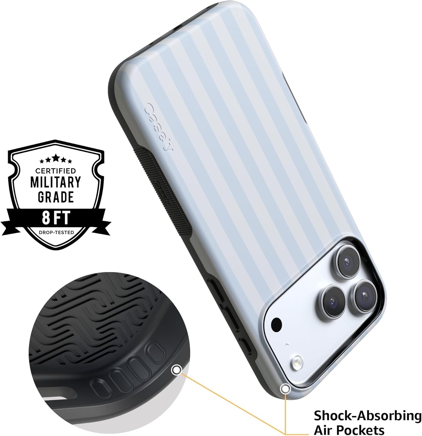 image:imageCasely iPhone 17 Pro Max Case Blue amp White Floral Rose to Fame Bold Protective Design Compatible with MagSafeSunday Best Blue Stripes