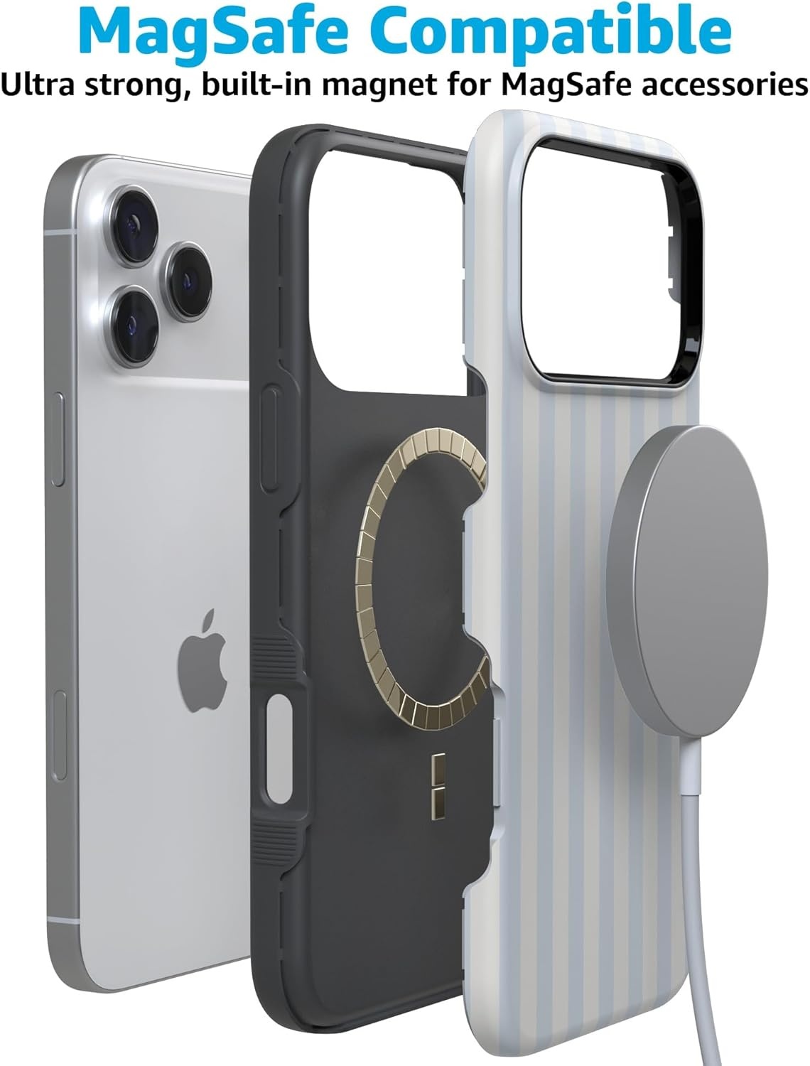 image:imageCasely iPhone 17 Pro Max Case Blue amp White Floral Rose to Fame Bold Protective Design Compatible with MagSafeSunday Best Blue Stripes