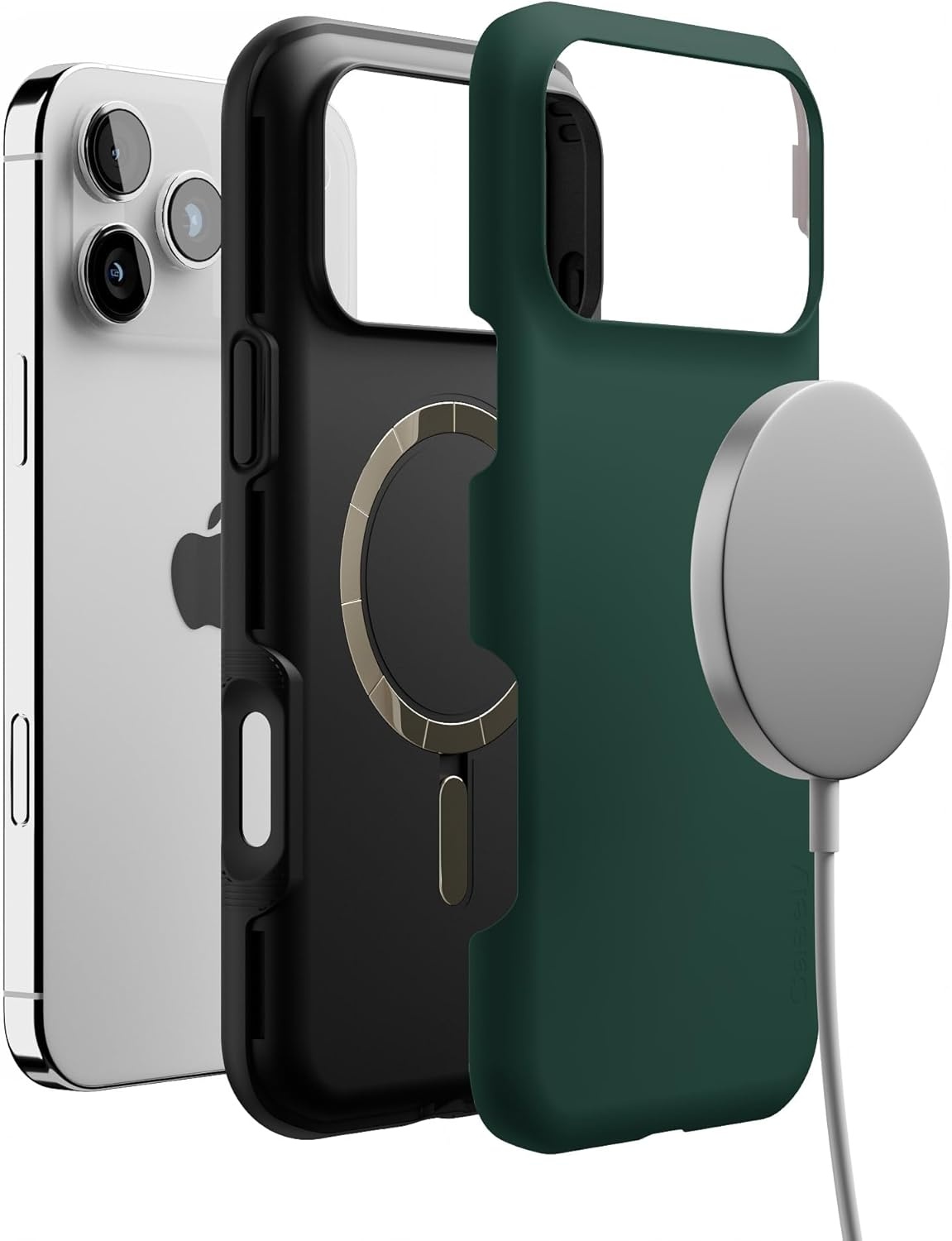 image:imageCasely iPhone 17 Pro Max Case Blue amp White Floral Rose to Fame Bold Protective Design Compatible with MagSafeThe Boyfriend Collection Forest Green