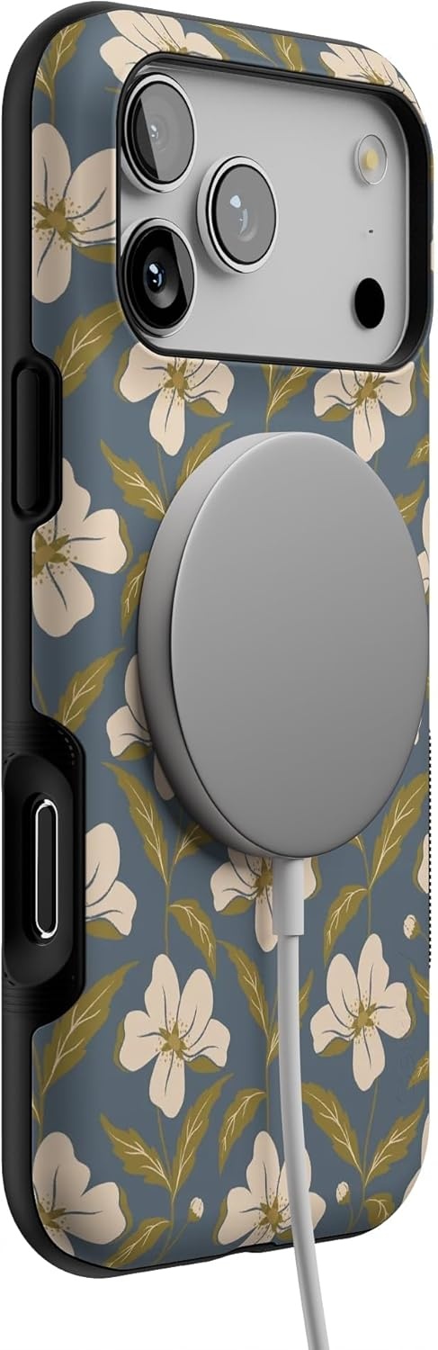 image:imageCasely iPhone 17 Pro Max Case Blue amp White Floral Rose to Fame Bold Protective Design Compatible with MagSafeThe Boyfriend Collection Leid Back