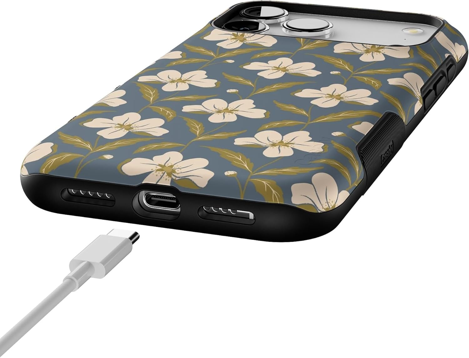 image:imageCasely iPhone 17 Pro Max Case Blue amp White Floral Rose to Fame Bold Protective Design Compatible with MagSafeThe Boyfriend Collection Leid Back