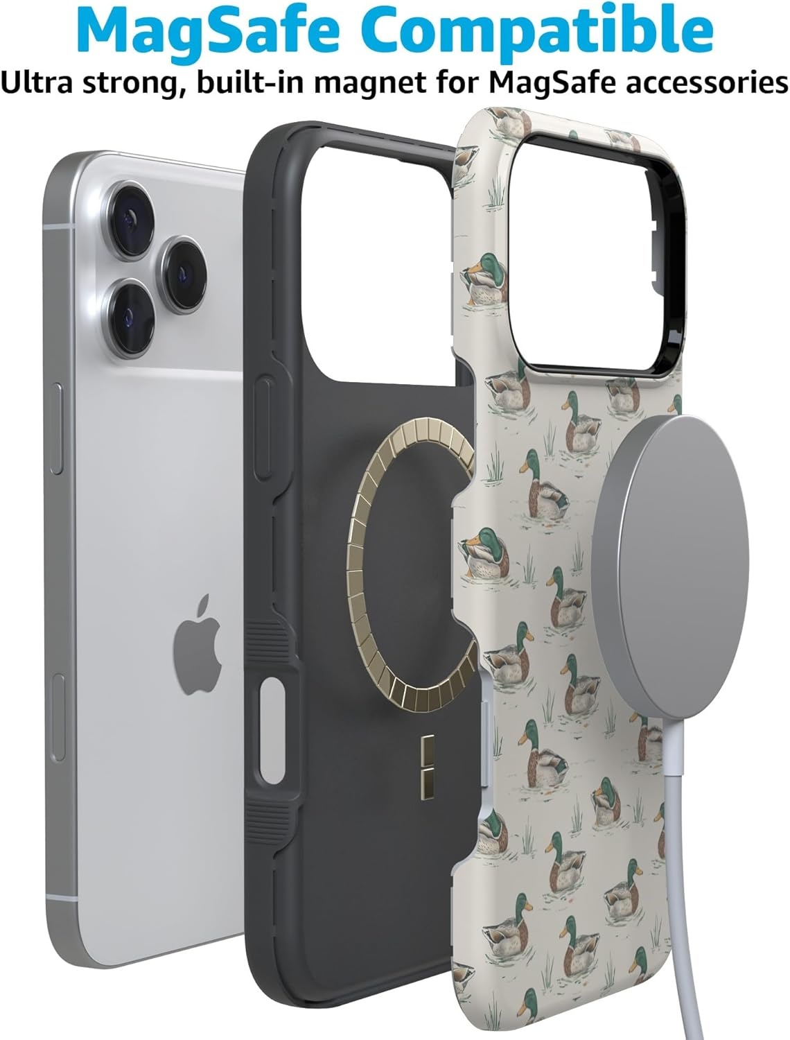 image:imageCasely iPhone 17 Pro Max Case Blue amp White Floral Rose to Fame Bold Protective Design Compatible with MagSafeThe Boyfriend Collection Mallard Co