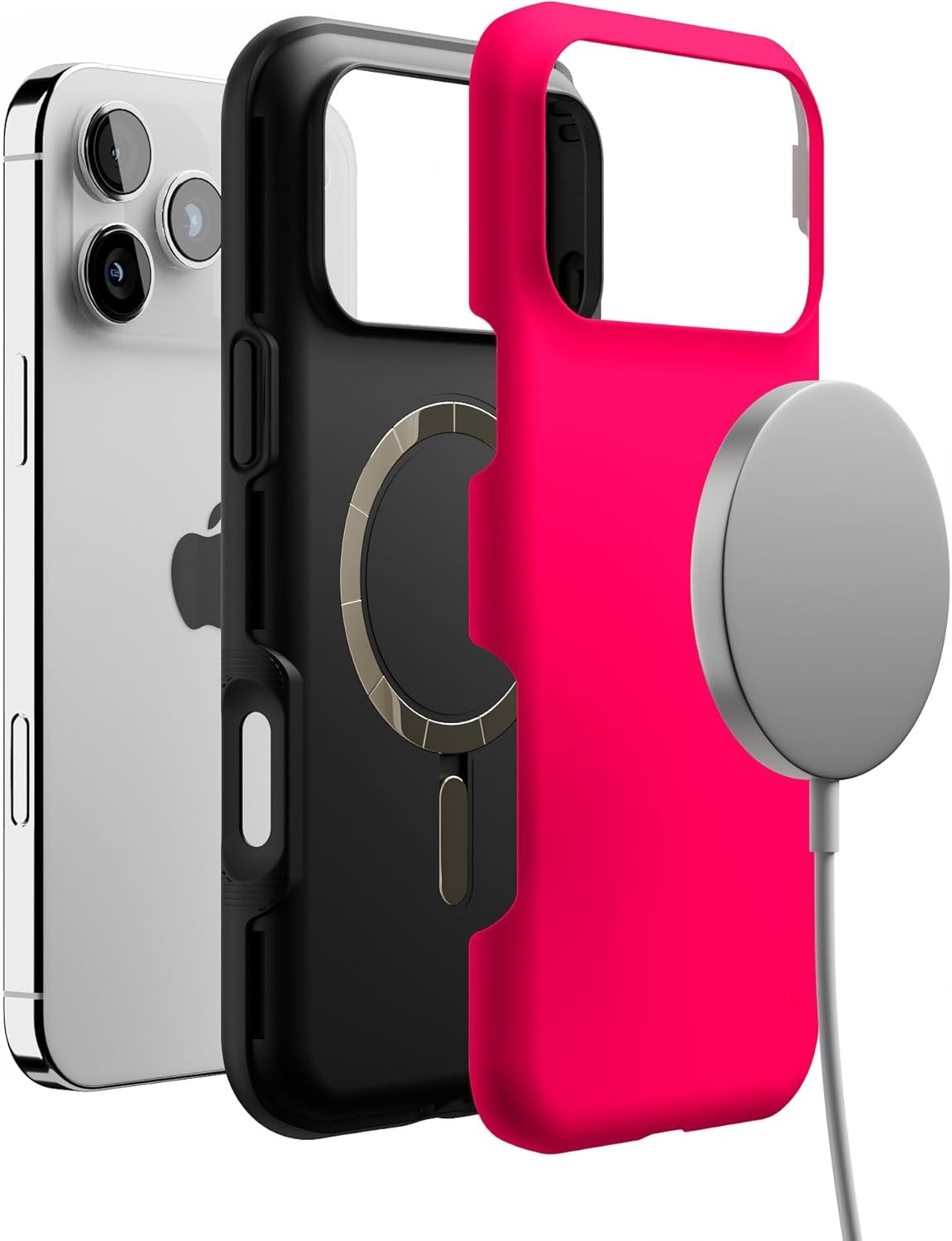 image:imageCasely iPhone 17 Pro Max Case Blue amp White Floral Rose to Fame Bold Protective Design Compatible with MagSafeThink Pink Solid Neon Pink