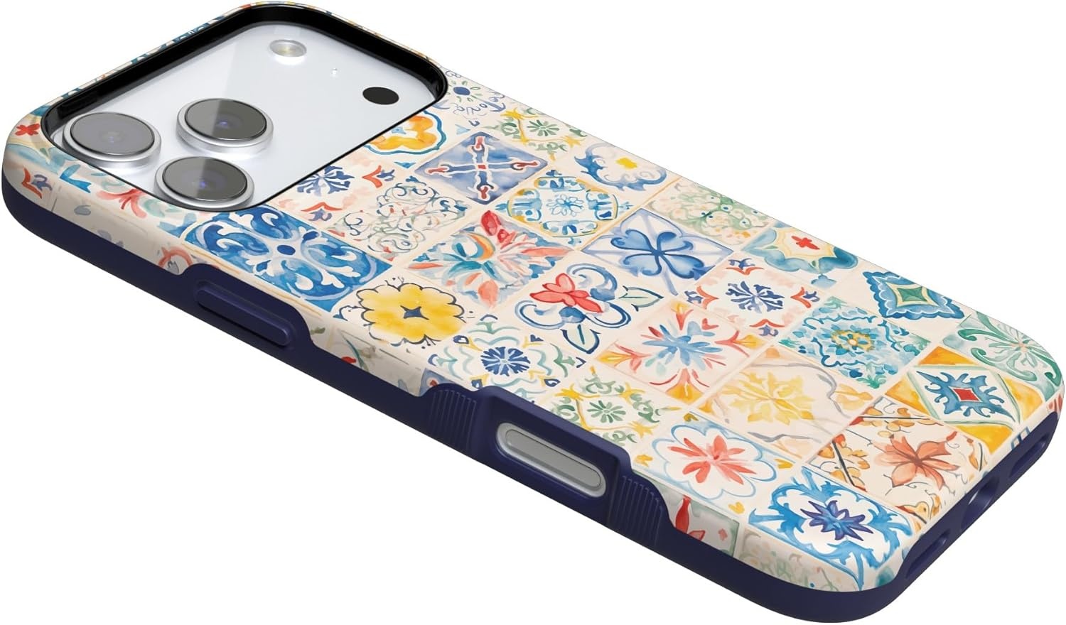 image:imageCasely iPhone 17 Pro Max Case Blue amp White Floral Rose to Fame Bold Protective Design Compatible with MagSafeTuscan Tiles Dolce Vita