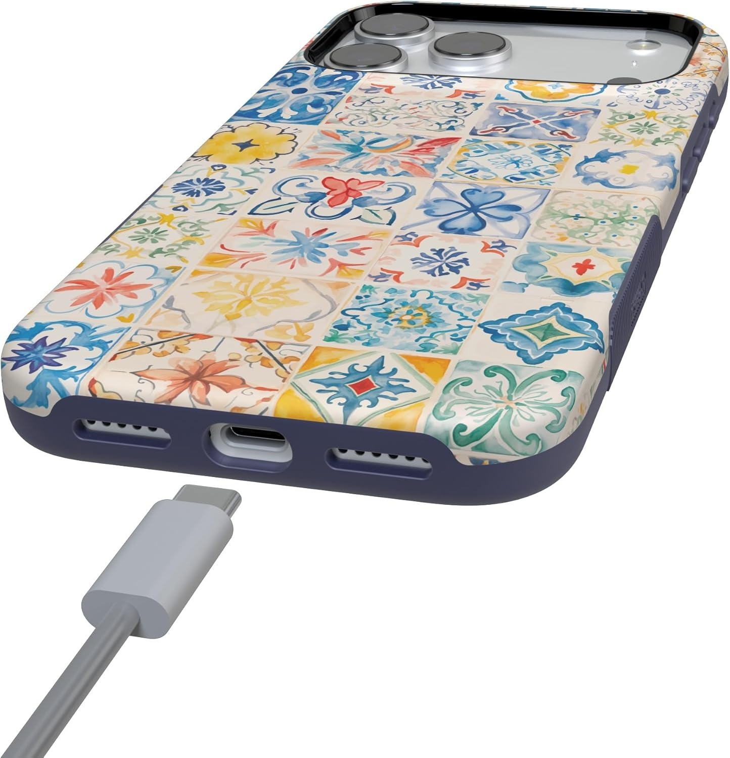 image:imageCasely iPhone 17 Pro Max Case Blue amp White Floral Rose to Fame Bold Protective Design Compatible with MagSafeTuscan Tiles Dolce Vita