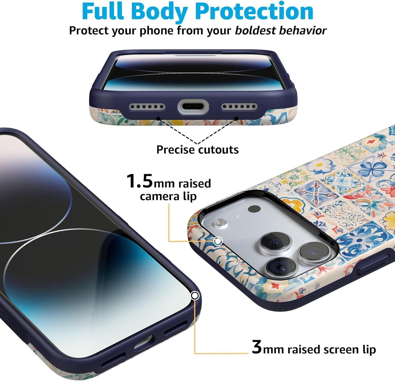 image:imageCasely iPhone 17 Pro Max Case Blue amp White Floral Rose to Fame Bold Protective Design Compatible with MagSafeTuscan Tiles Dolce Vita