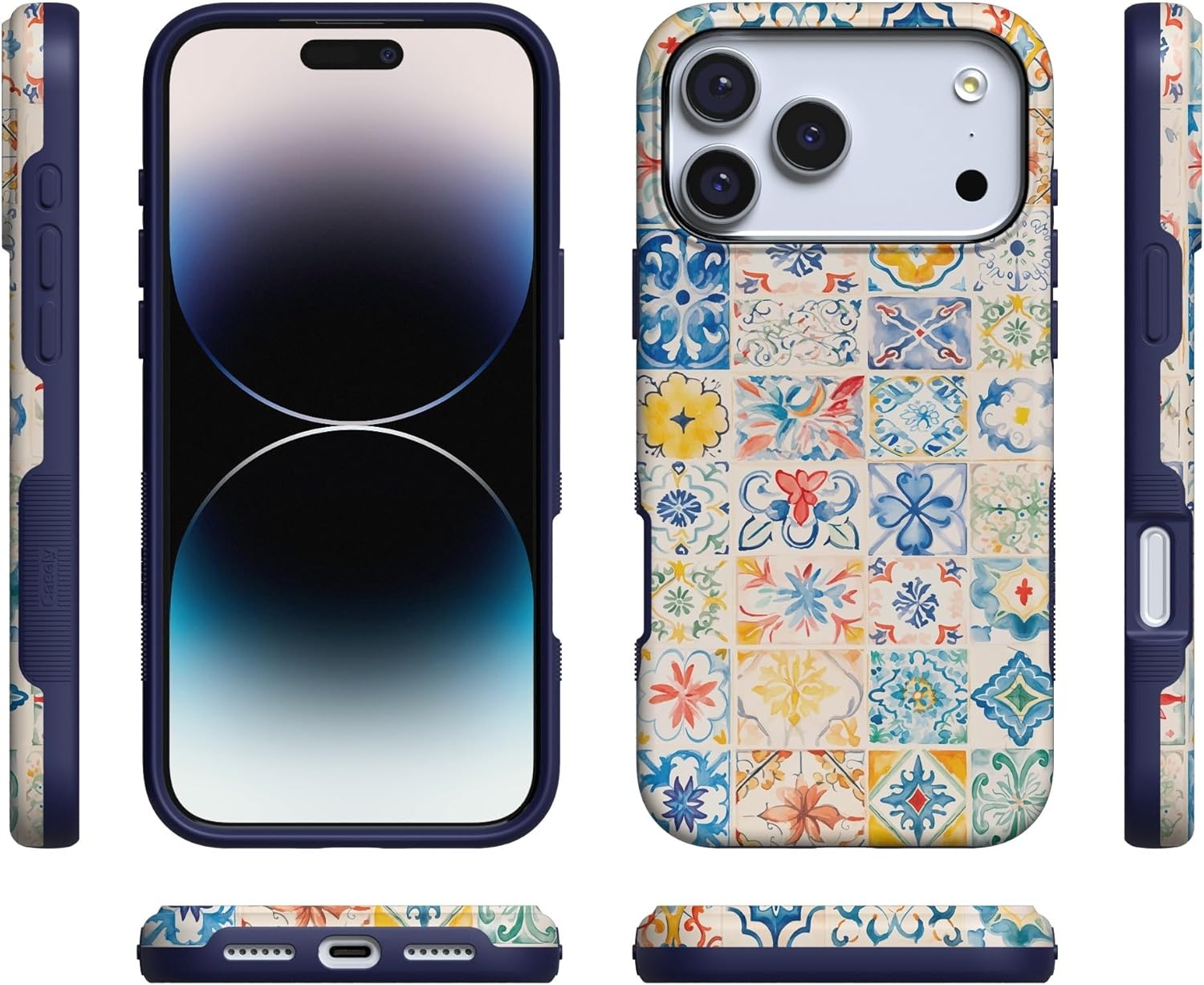 image:imageCasely iPhone 17 Pro Max Case Blue amp White Floral Rose to Fame Bold Protective Design Compatible with MagSafeTuscan Tiles Dolce Vita