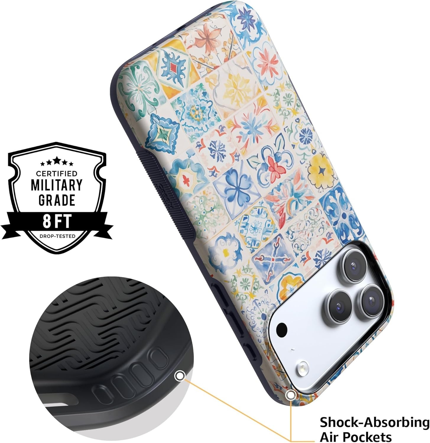 image:imageCasely iPhone 17 Pro Max Case Blue amp White Floral Rose to Fame Bold Protective Design Compatible with MagSafeTuscan Tiles Dolce Vita