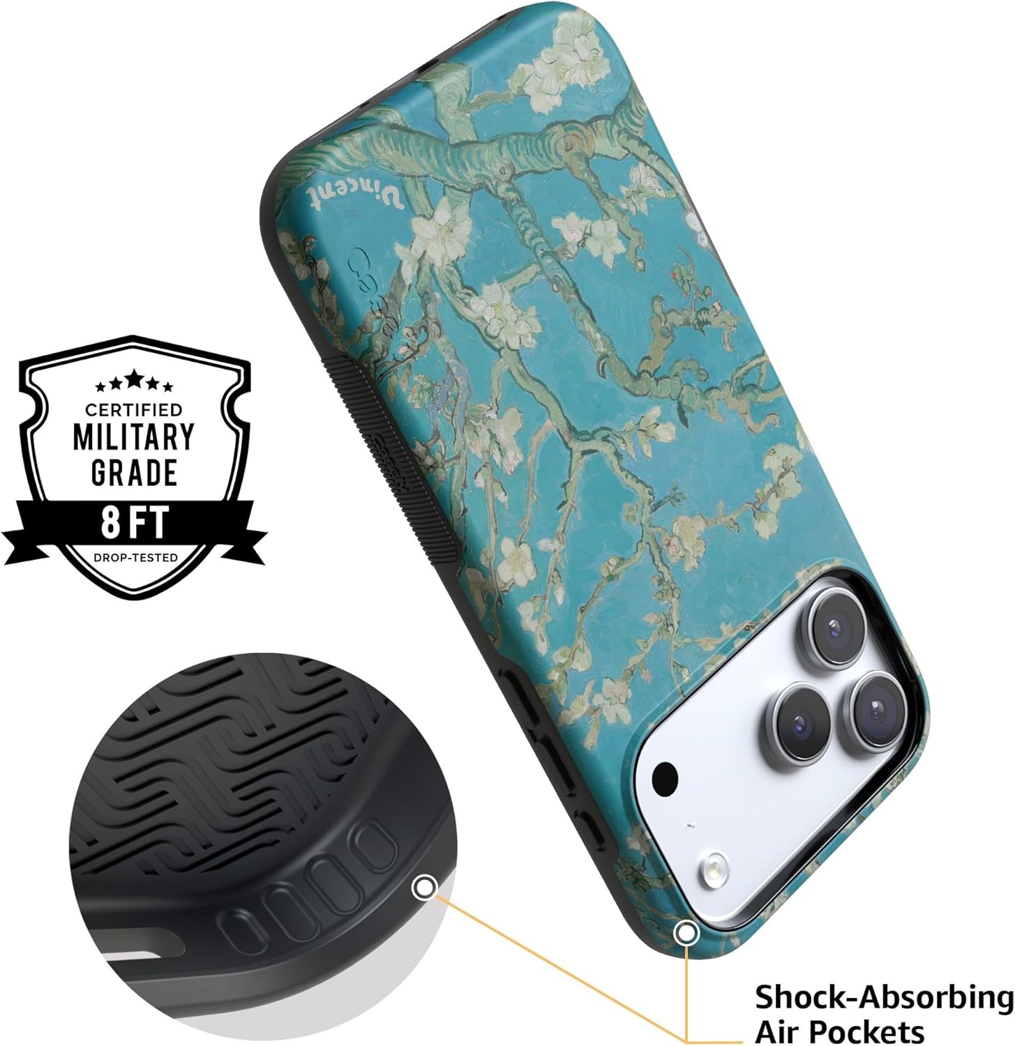 image:imageCasely iPhone 17 Pro Max Case Blue amp White Floral Rose to Fame Bold Protective Design Compatible with MagSafeVan Gogh Almond Blossom Floral