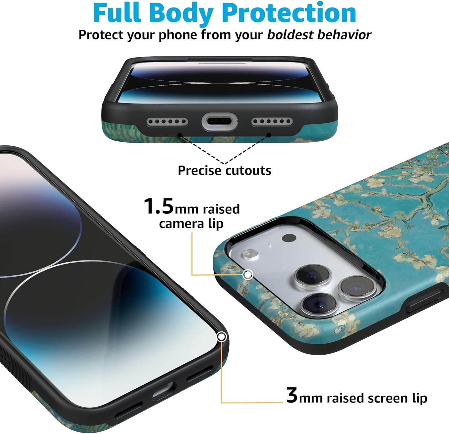 image:imageCasely iPhone 17 Pro Max Case Blue amp White Floral Rose to Fame Bold Protective Design Compatible with MagSafeVan Gogh Almond Blossom Floral