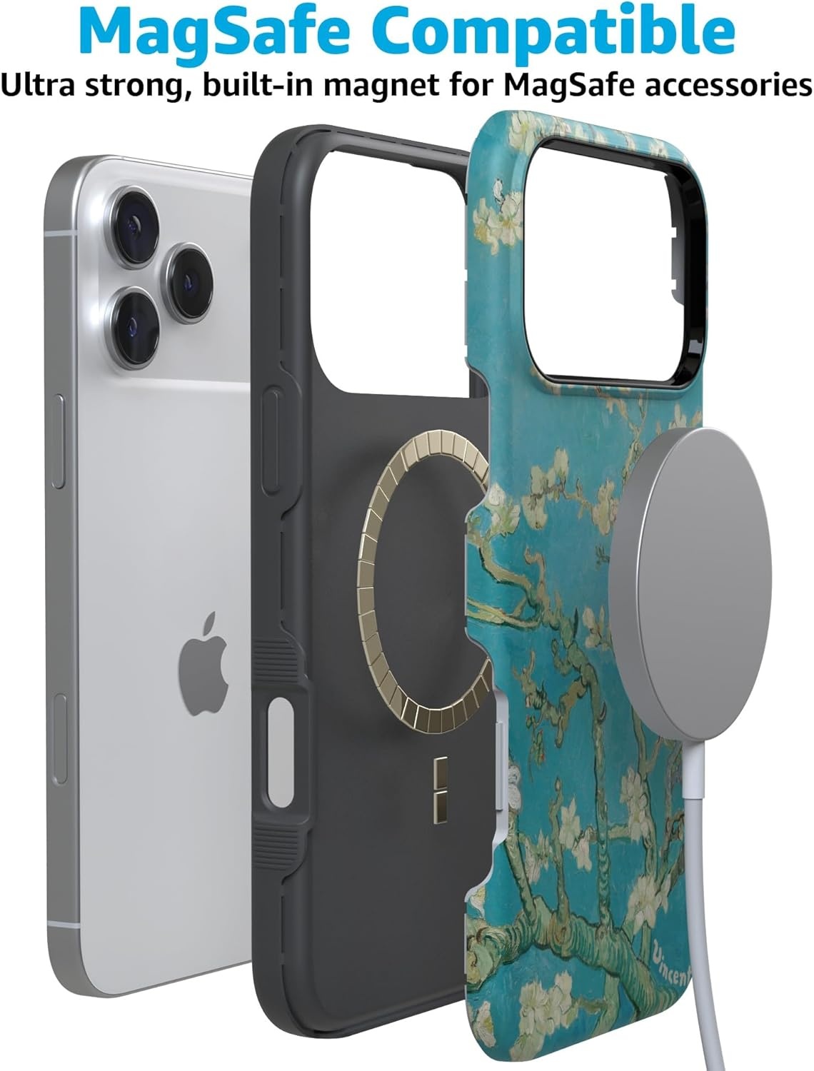 image:imageCasely iPhone 17 Pro Max Case Blue amp White Floral Rose to Fame Bold Protective Design Compatible with MagSafeVan Gogh Almond Blossom Floral