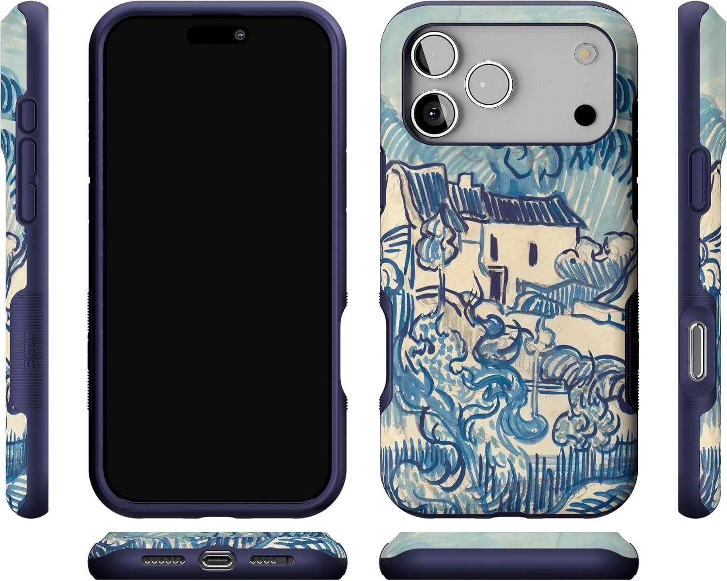 image:imageCasely iPhone 17 Pro Max Case Blue amp White Floral Rose to Fame Bold Protective Design Compatible with MagSafeVan Gogh Landscape With Houses