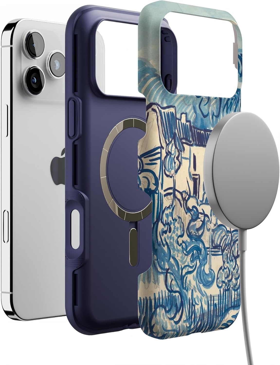 image:imageCasely iPhone 17 Pro Max Case Blue amp White Floral Rose to Fame Bold Protective Design Compatible with MagSafeVan Gogh Landscape With Houses