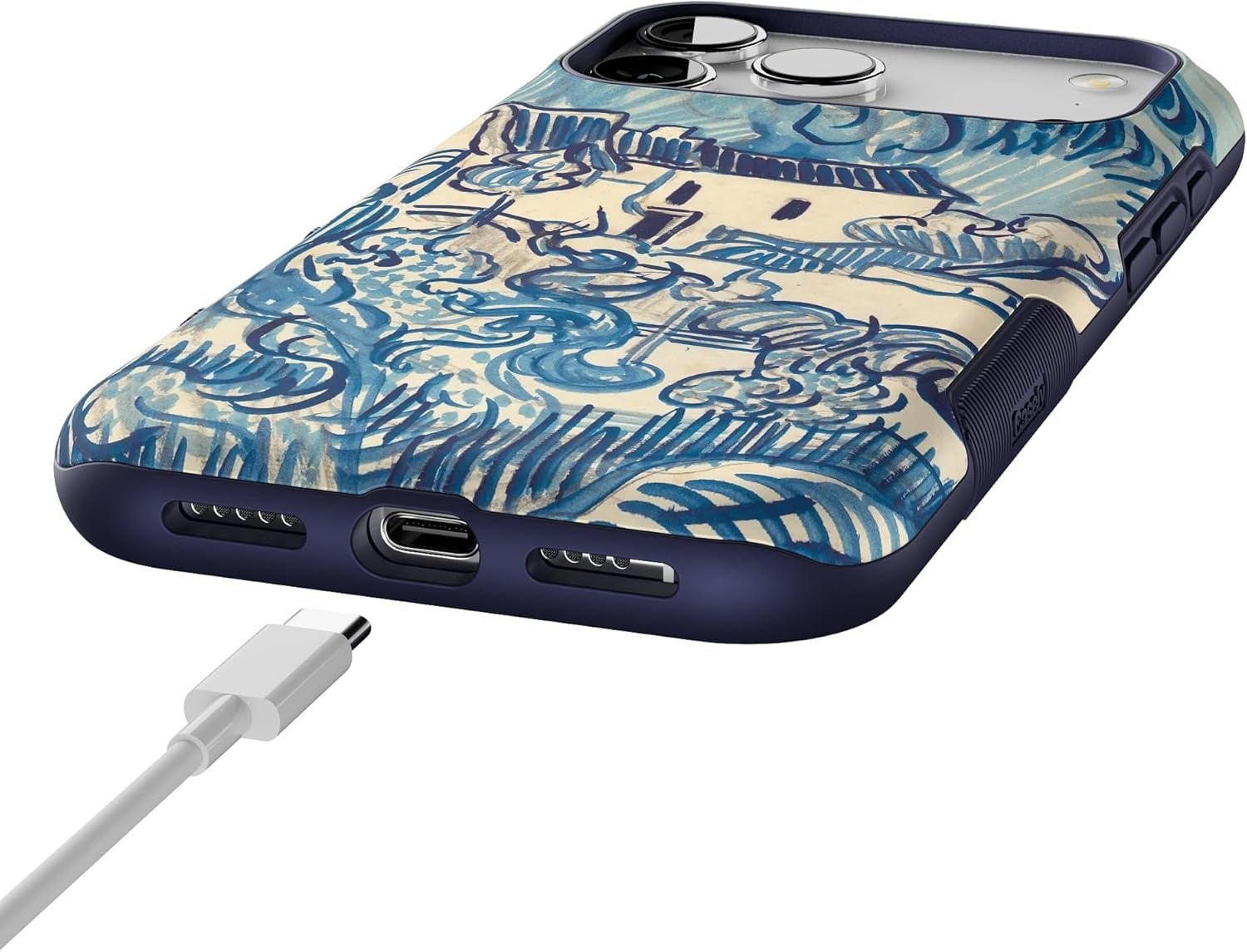 image:imageCasely iPhone 17 Pro Max Case Blue amp White Floral Rose to Fame Bold Protective Design Compatible with MagSafeVan Gogh Landscape With Houses