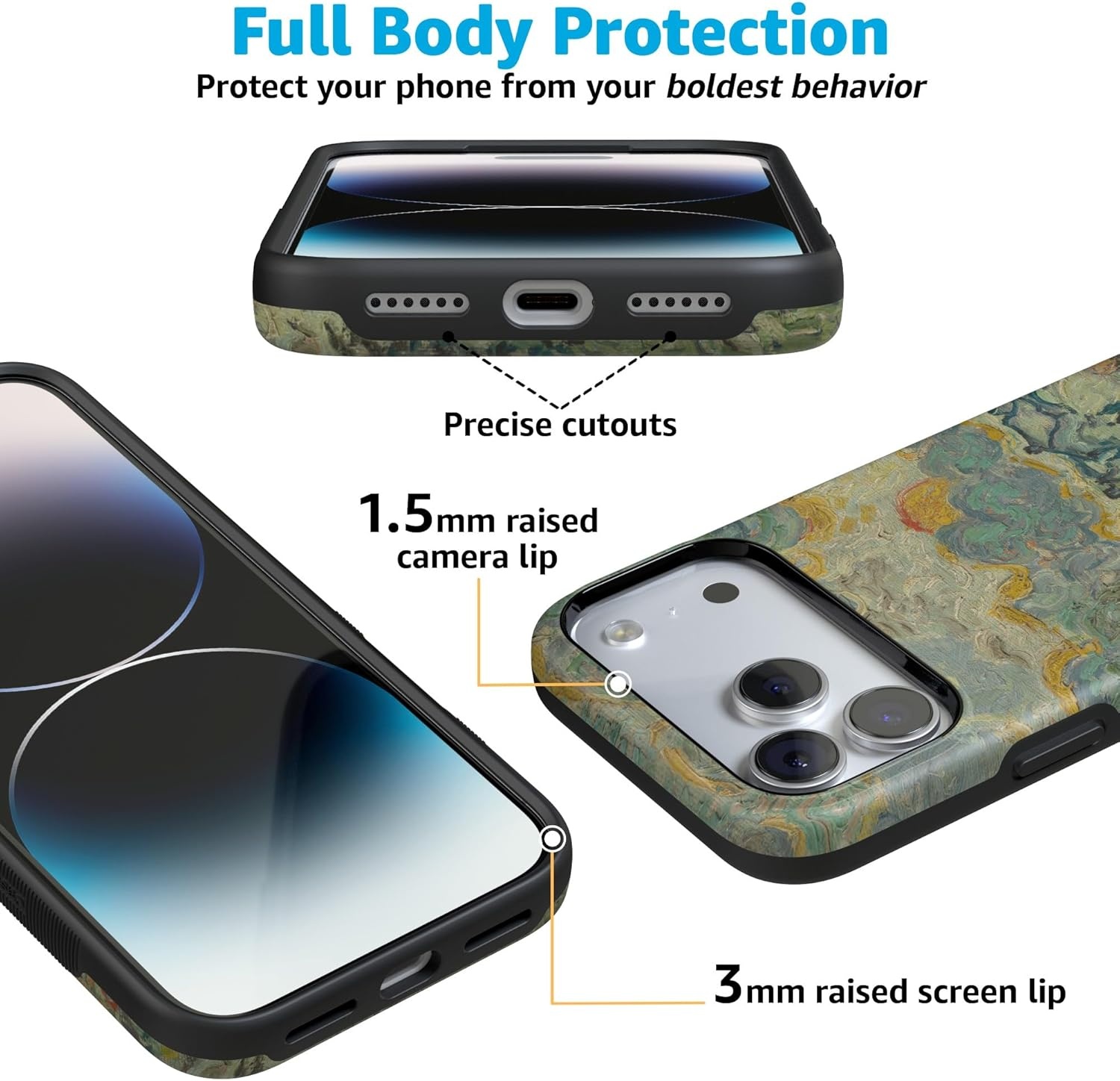 image:imageCasely iPhone 17 Pro Max Case Blue amp White Floral Rose to Fame Bold Protective Design Compatible with MagSafeVan Gogh Reminiscence of Vincent