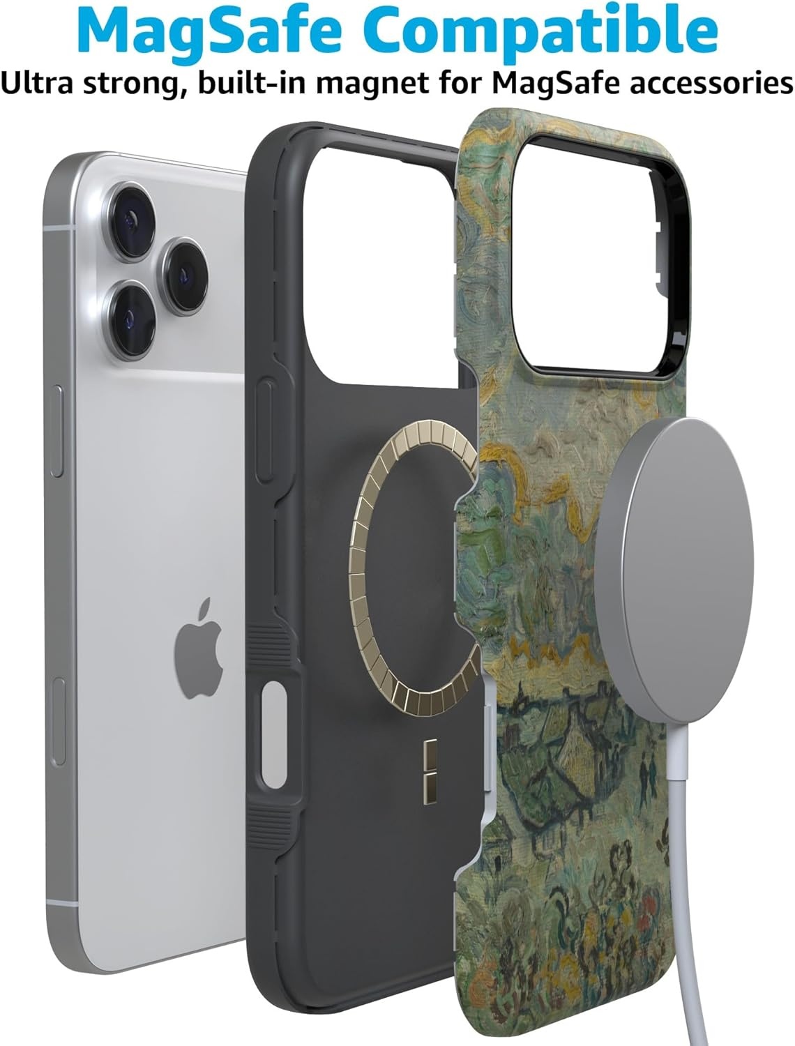 image:imageCasely iPhone 17 Pro Max Case Blue amp White Floral Rose to Fame Bold Protective Design Compatible with MagSafeVan Gogh Reminiscence of Vincent