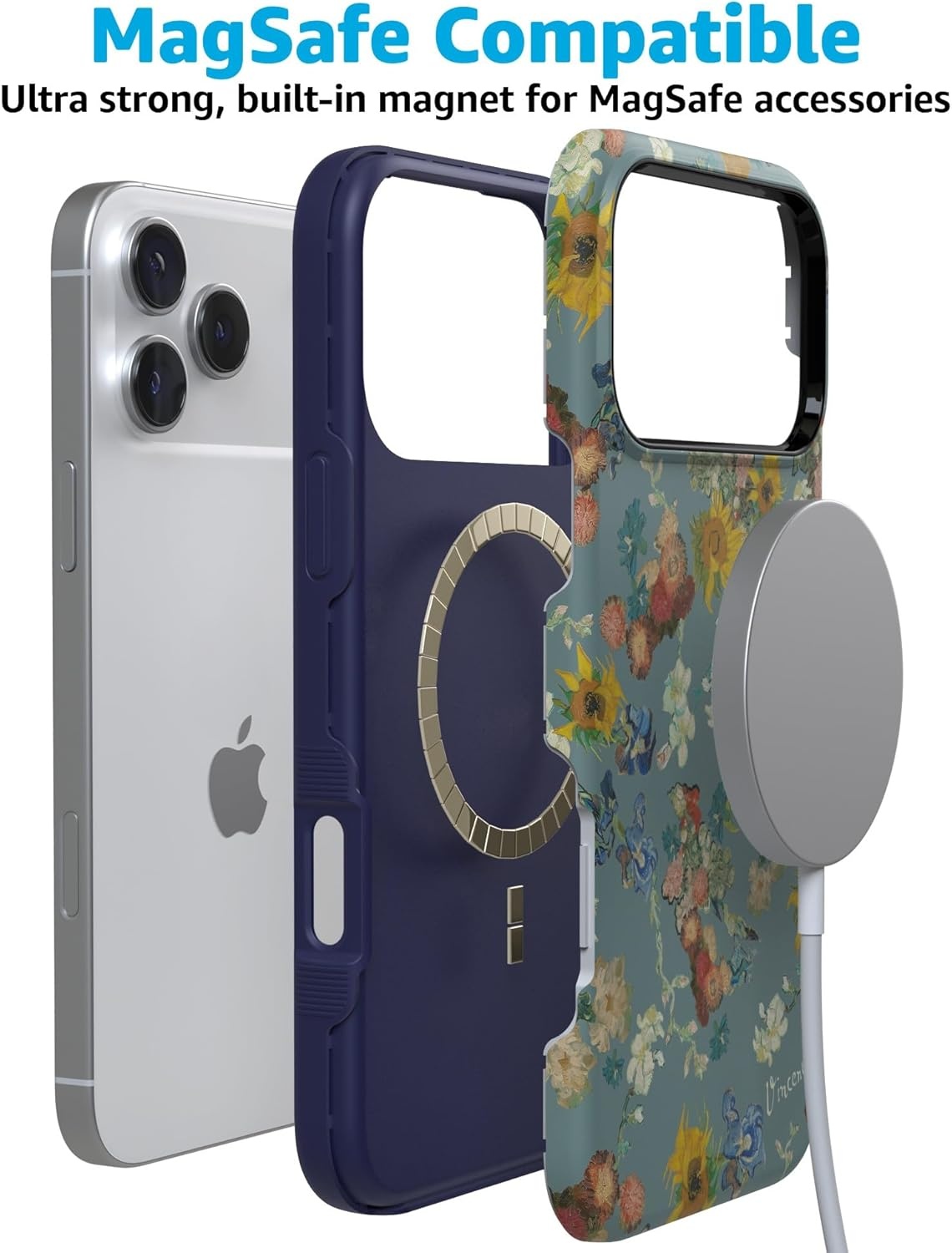 image:imageCasely iPhone 17 Pro Max Case Blue amp White Floral Rose to Fame Bold Protective Design Compatible with MagSafeVan Gogh Vincents Flowers