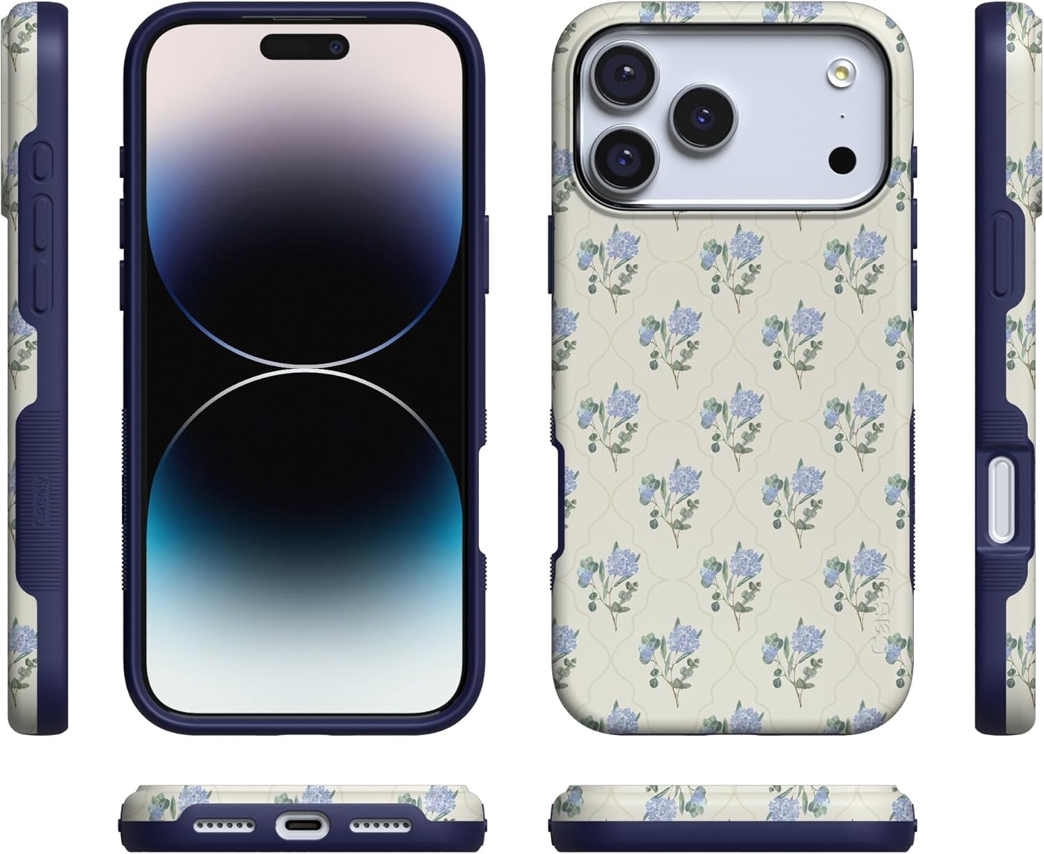 image:imageCasely iPhone 17 Pro Max Case Blue amp White Floral Rose to Fame Bold Protective Design Compatible with MagSafeVintage Garden Blue Hydrangea