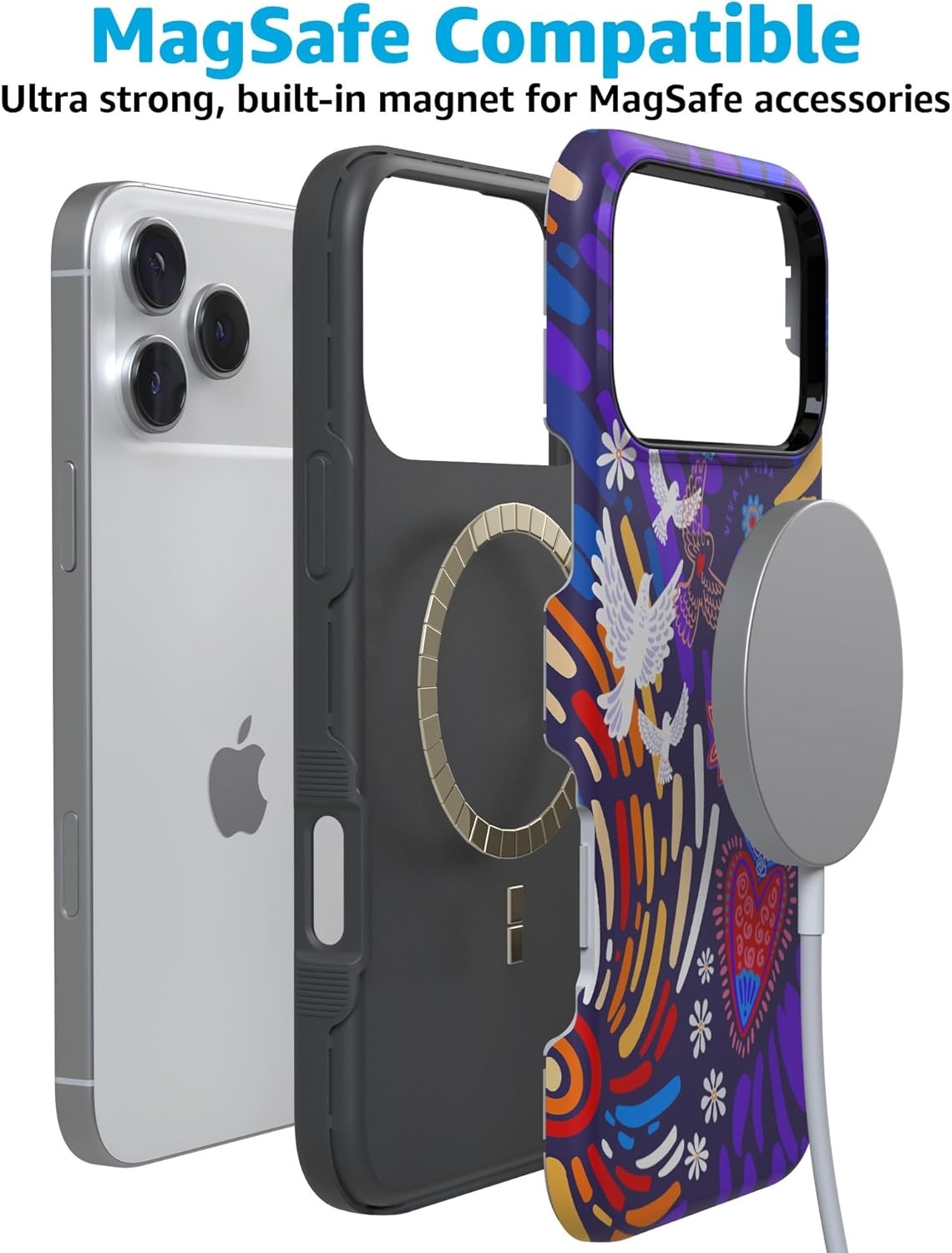 image:imageCasely iPhone 17 Pro Max Case Blue amp White Floral Rose to Fame Bold Protective Design Compatible with MagSafeViva La Vida Frida Kahlo Collage