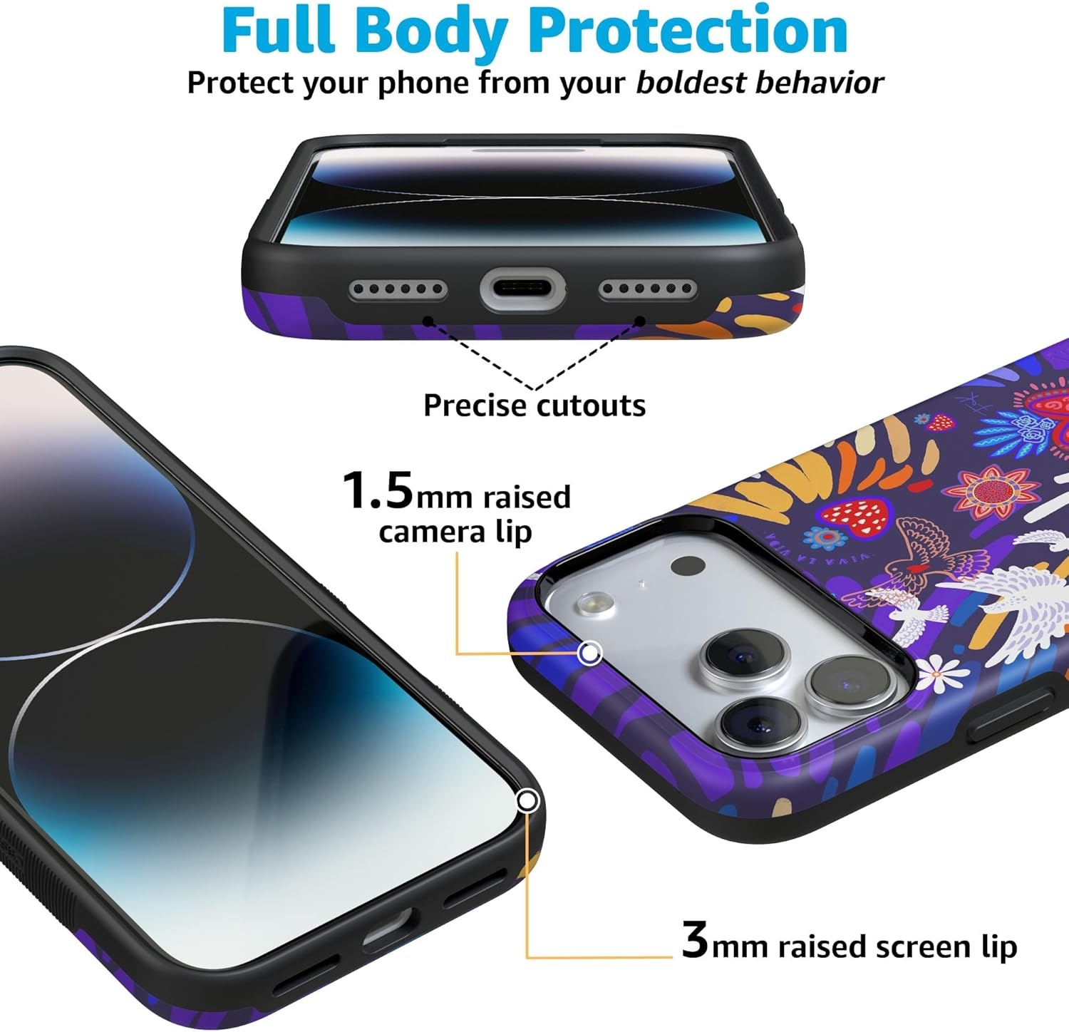 image:imageCasely iPhone 17 Pro Max Case Blue amp White Floral Rose to Fame Bold Protective Design Compatible with MagSafeViva La Vida Frida Kahlo Collage