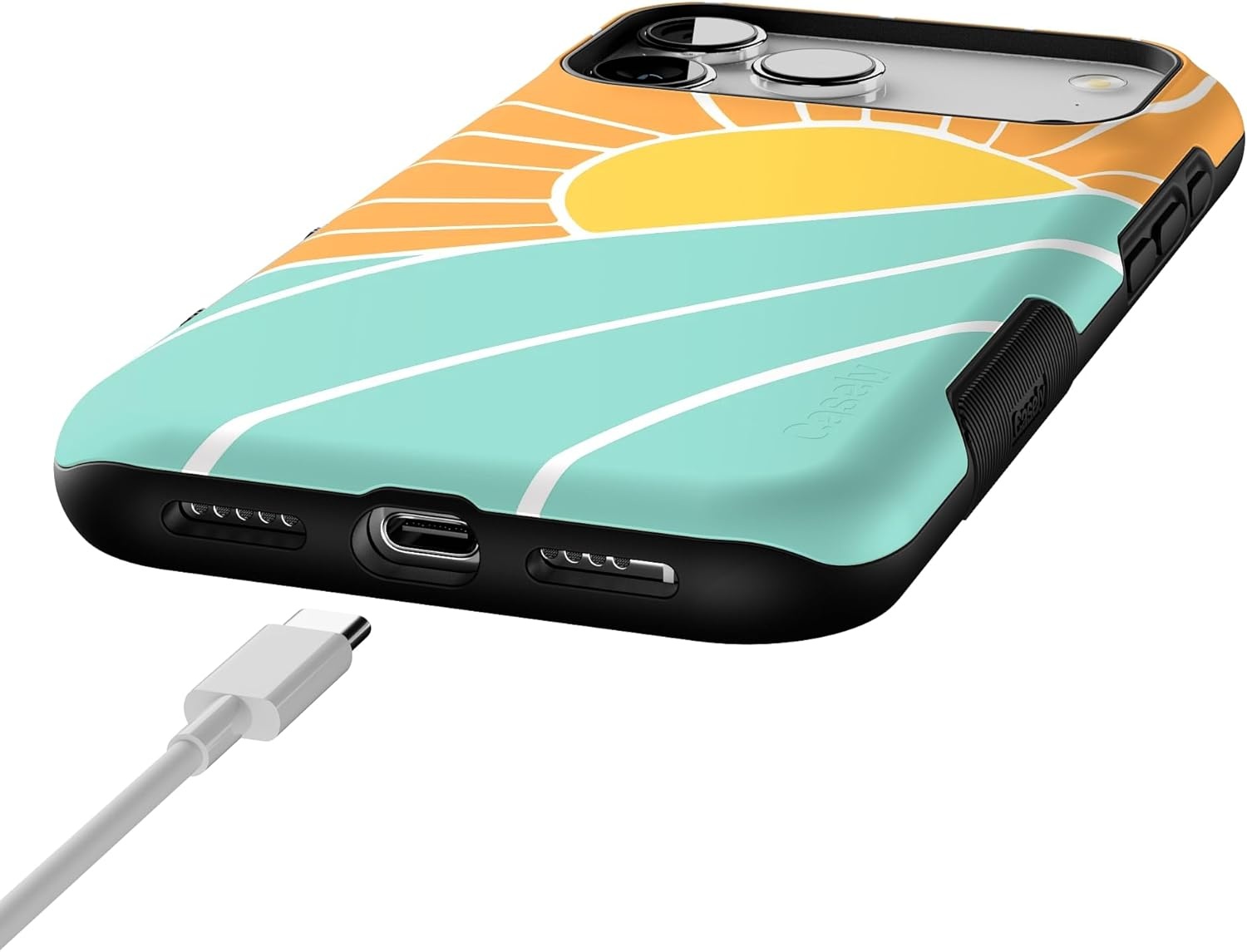 image:imageCasely iPhone 17 Pro Max Case Blue amp White Floral Rose to Fame Bold Protective Design Compatible with MagSafeWaves Rays Sunshine