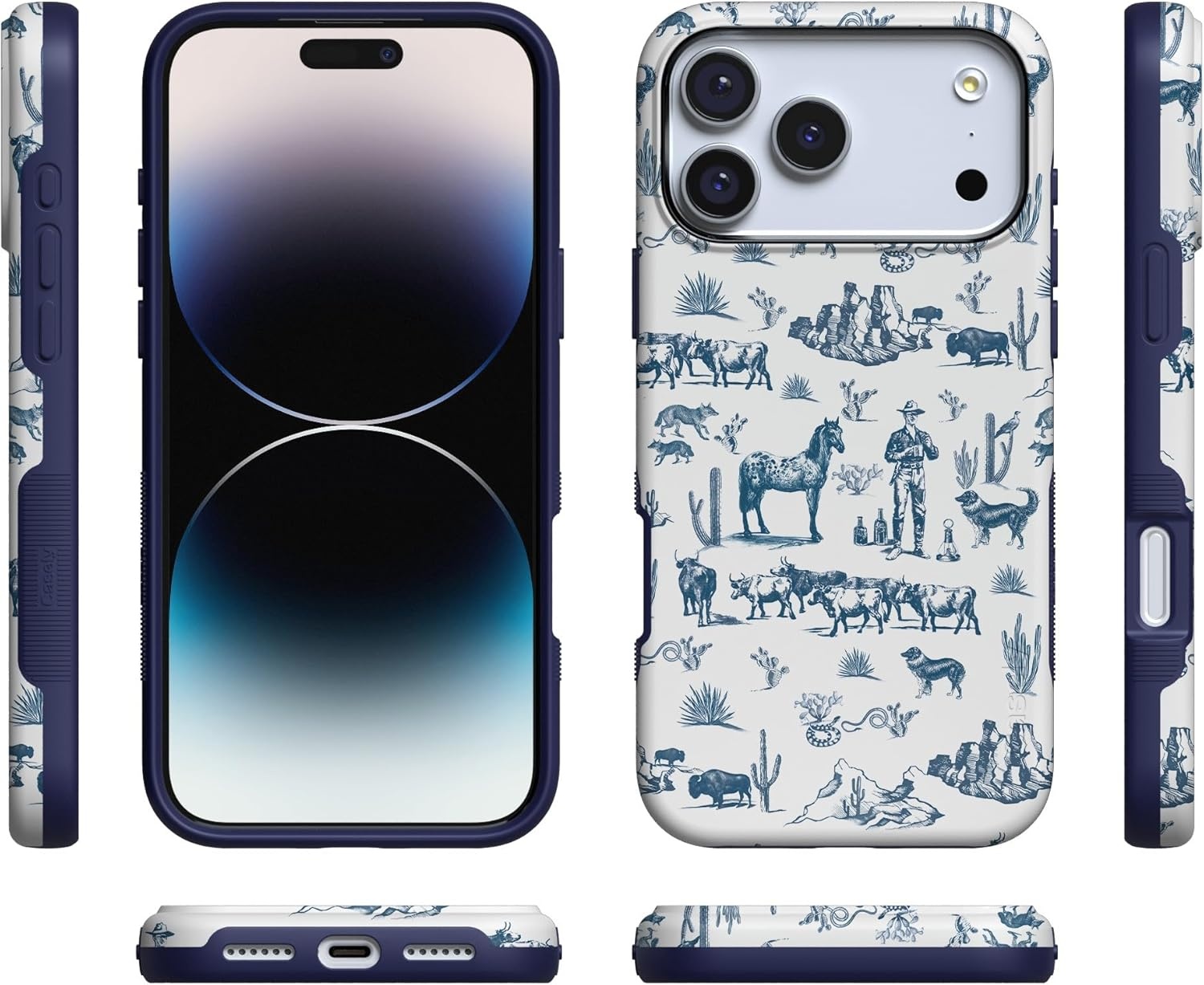 image:imageCasely iPhone 17 Pro Max Case Blue amp White Floral Rose to Fame Bold Protective Design Compatible with MagSafeWild West Adventure Desert