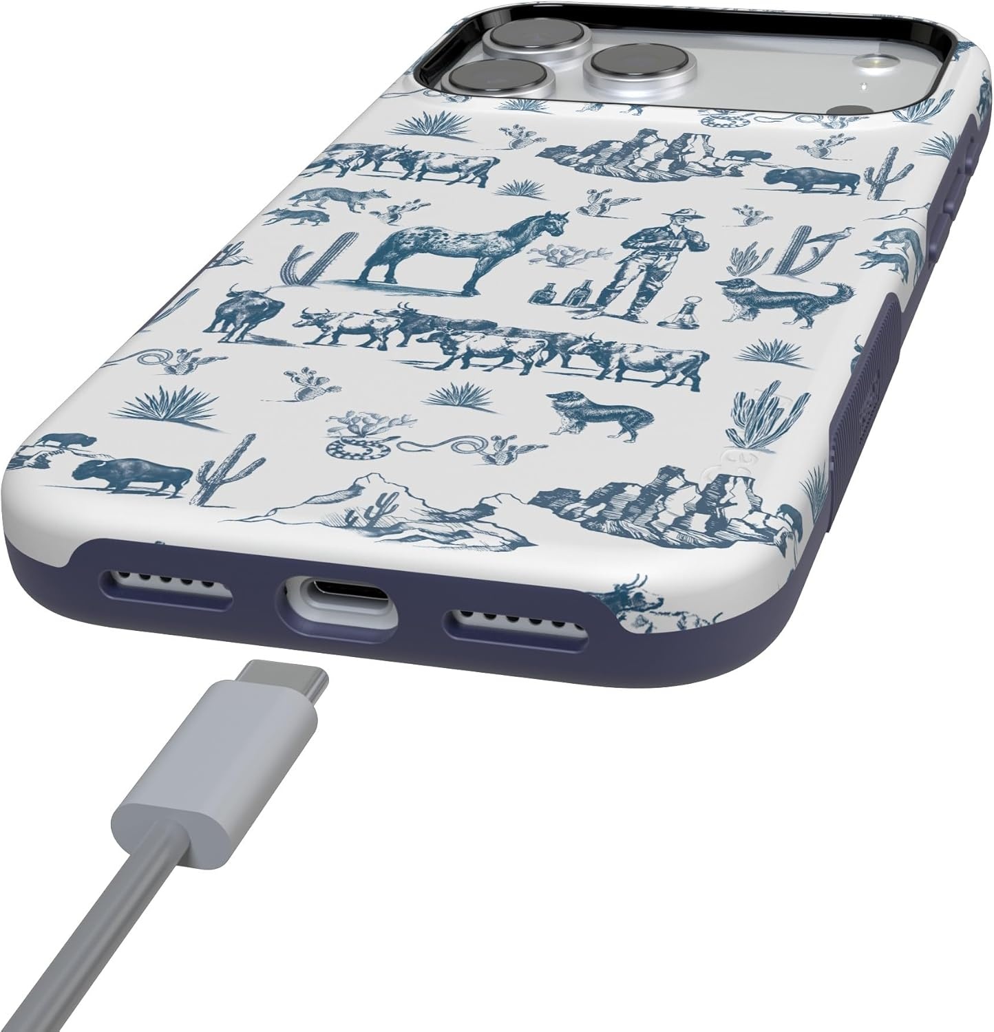 image:imageCasely iPhone 17 Pro Max Case Blue amp White Floral Rose to Fame Bold Protective Design Compatible with MagSafeWild West Adventure Desert