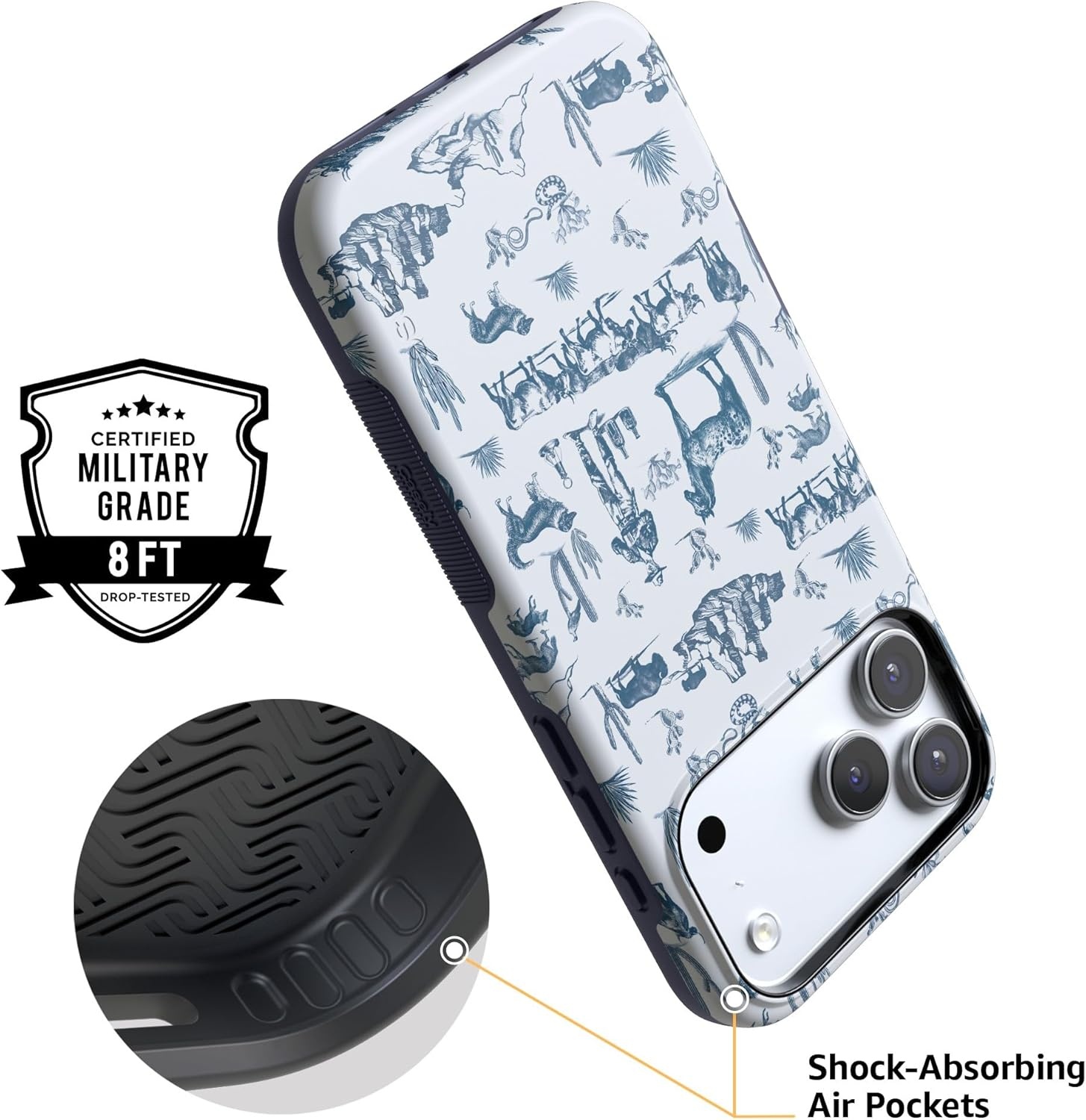 image:imageCasely iPhone 17 Pro Max Case Blue amp White Floral Rose to Fame Bold Protective Design Compatible with MagSafeWild West Adventure Desert