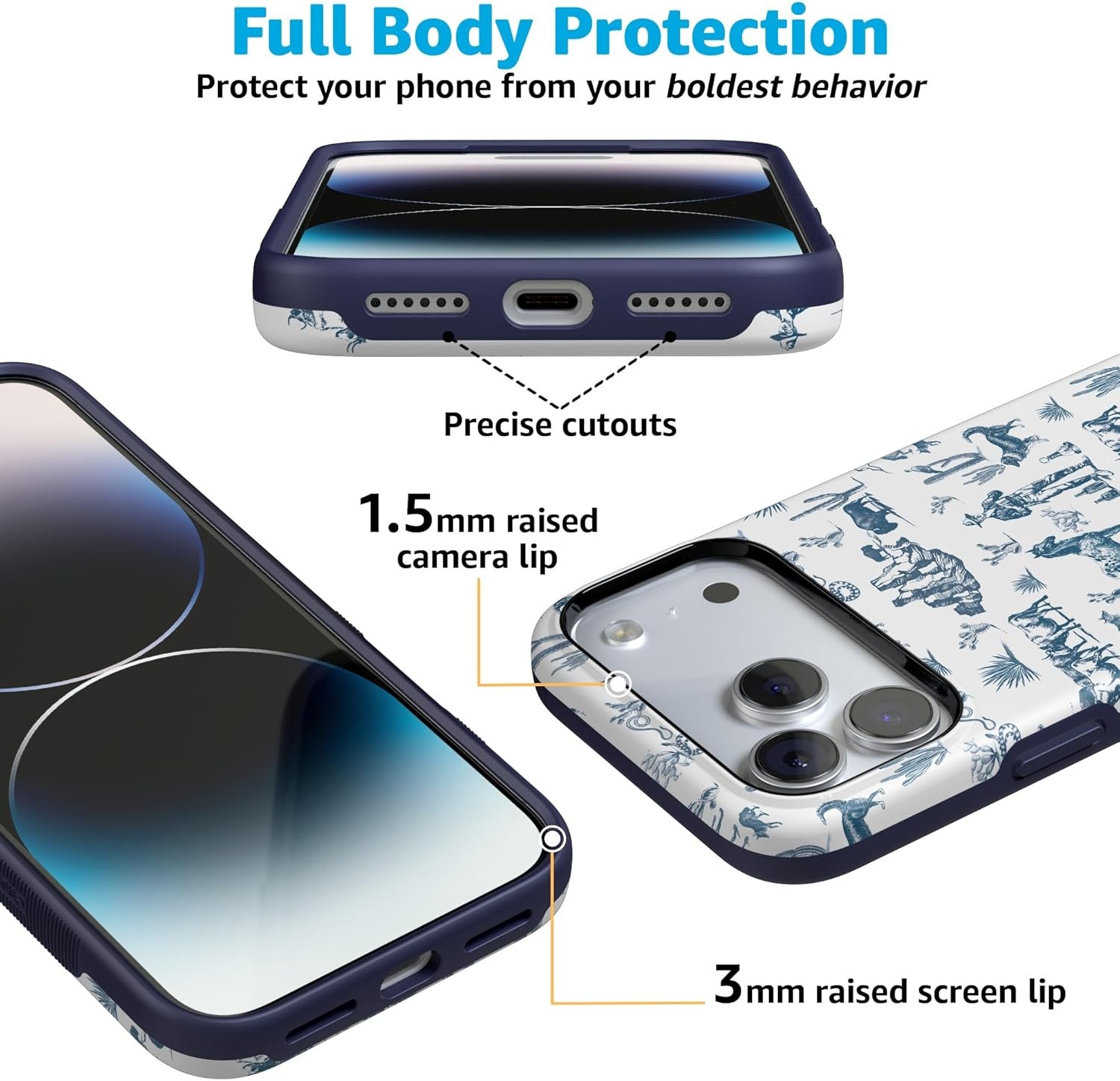 image:imageCasely iPhone 17 Pro Max Case Blue amp White Floral Rose to Fame Bold Protective Design Compatible with MagSafeWild West Adventure Desert