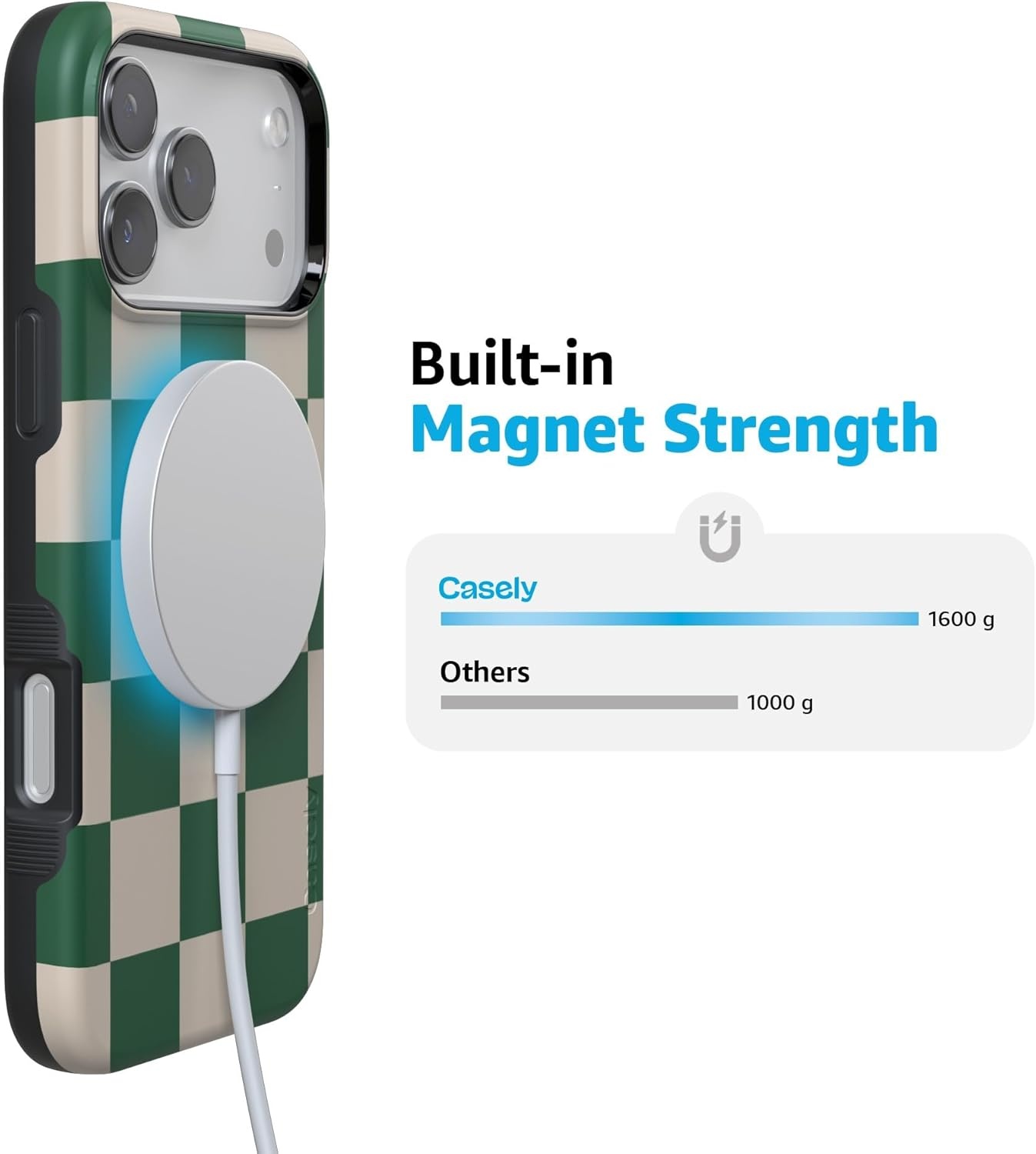image:imageCasely iPhone 17 Pro Max Case Green Checkerboard Fit Check Bold Protective Design Compatible with MagSafe