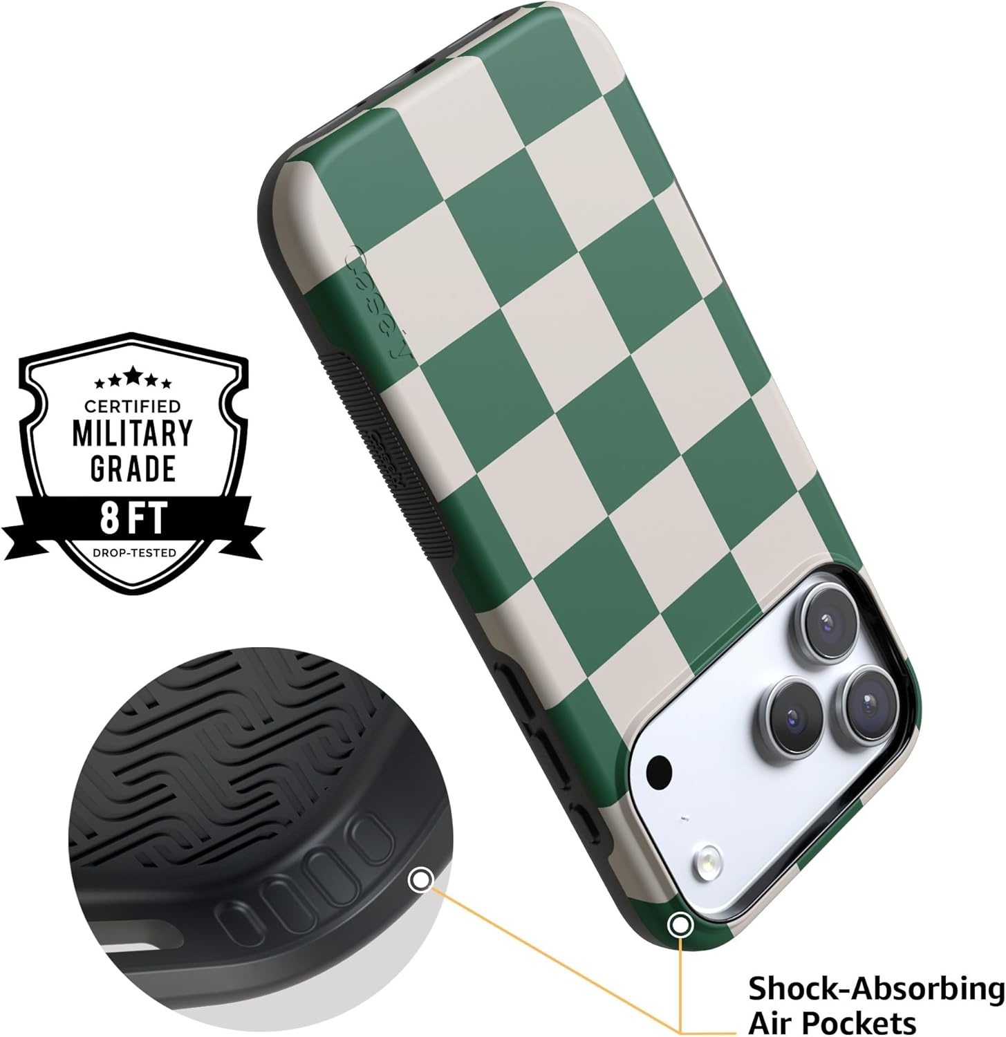 image:imageCasely iPhone 17 Pro Max Case Green Checkerboard Fit Check Bold Protective Design Compatible with MagSafe