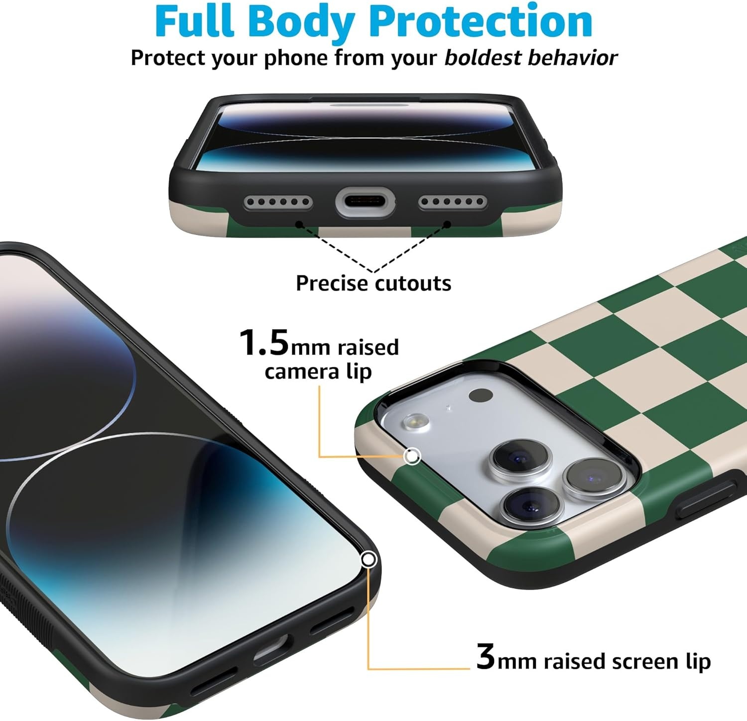 image:imageCasely iPhone 17 Pro Max Case Green Checkerboard Fit Check Bold Protective Design Compatible with MagSafe