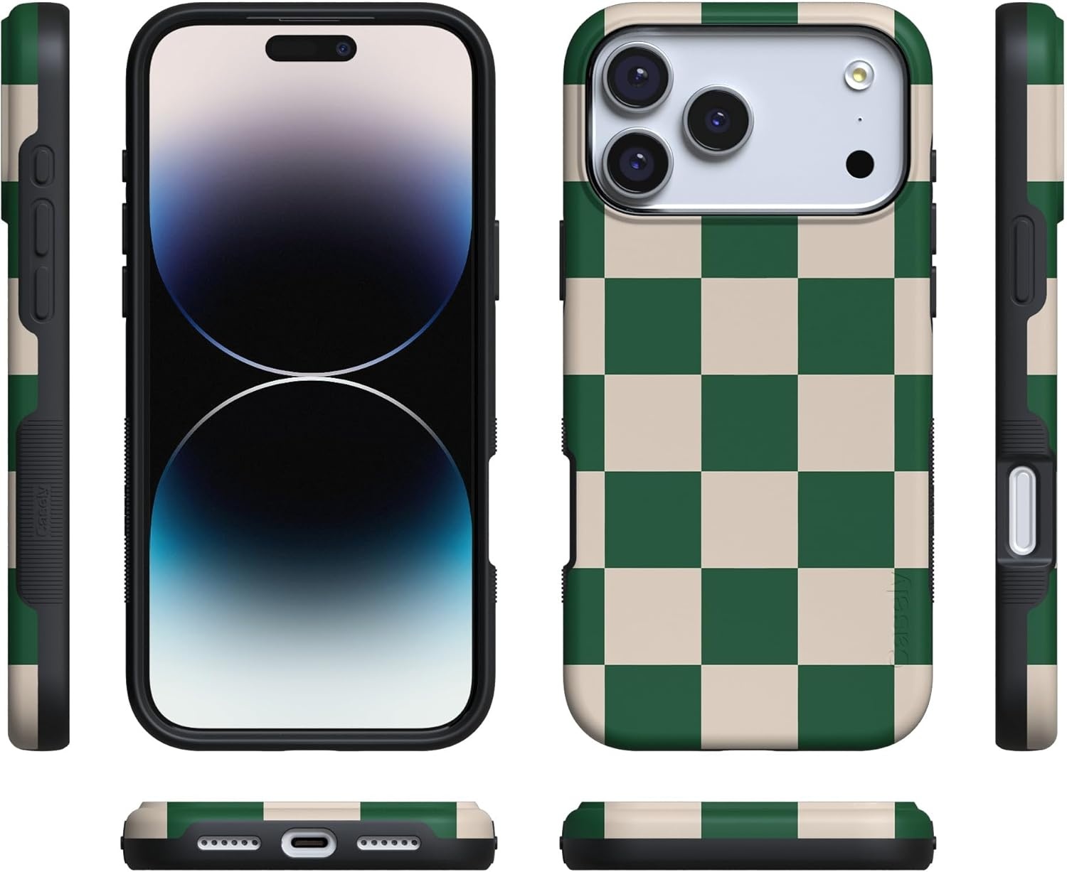 image:imageCasely iPhone 17 Pro Max Case Green Checkerboard Fit Check Bold Protective Design Compatible with MagSafe
