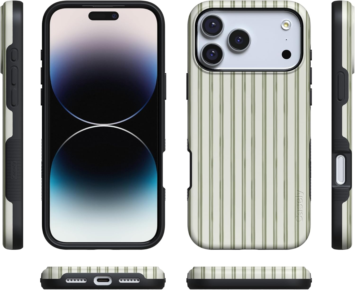 image:imageCasely iPhone 17 Pro Max Case Linen Stripe The Boyfriend Collection Bold Protective Design Compatible with MagSafe