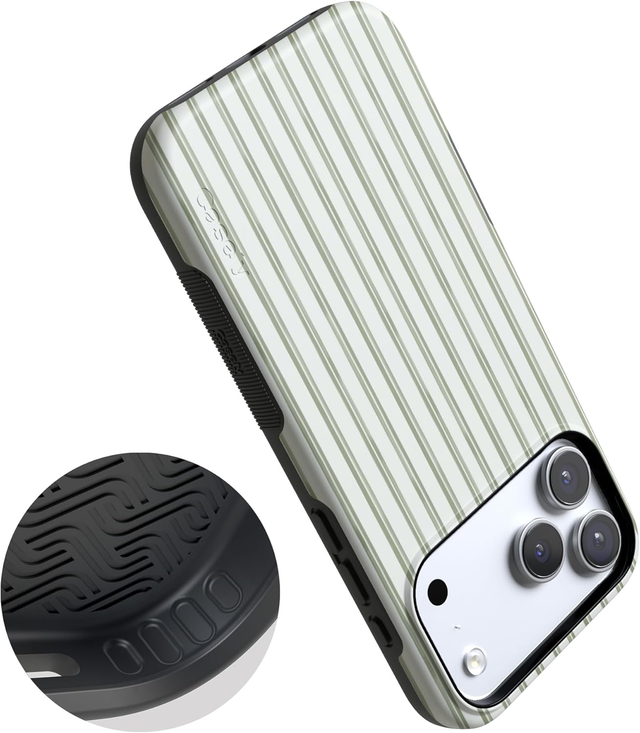image:imageCasely iPhone 17 Pro Max Case Linen Stripe The Boyfriend Collection Bold Protective Design Compatible with MagSafe