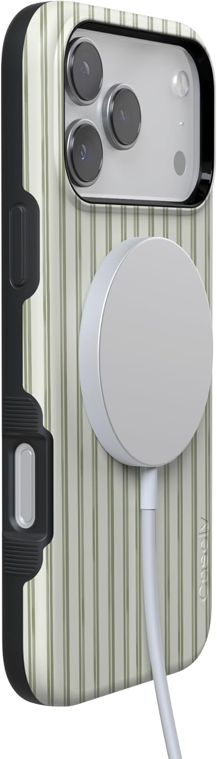 image:imageCasely iPhone 17 Pro Max Case Linen Stripe The Boyfriend Collection Bold Protective Design Compatible with MagSafe