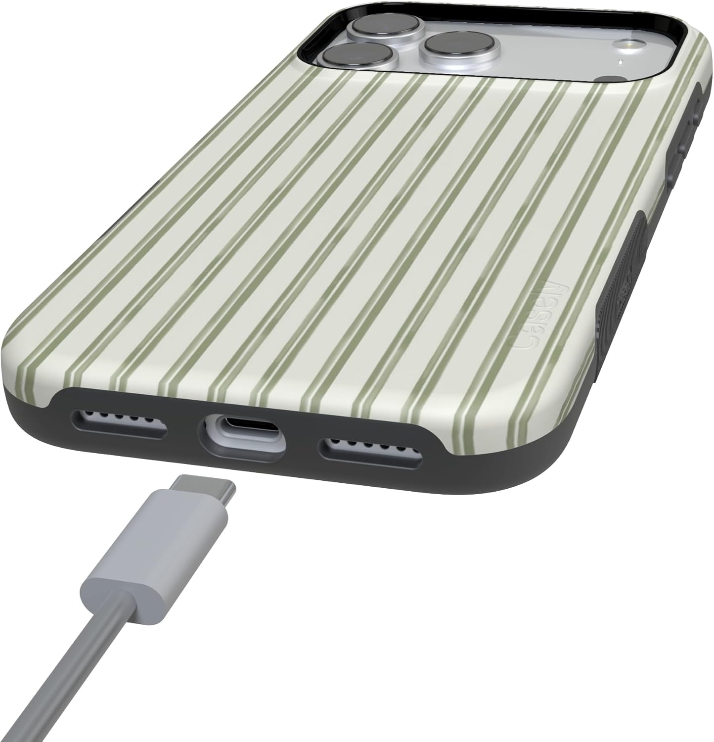 image:imageCasely iPhone 17 Pro Max Case Linen Stripe The Boyfriend Collection Bold Protective Design Compatible with MagSafe