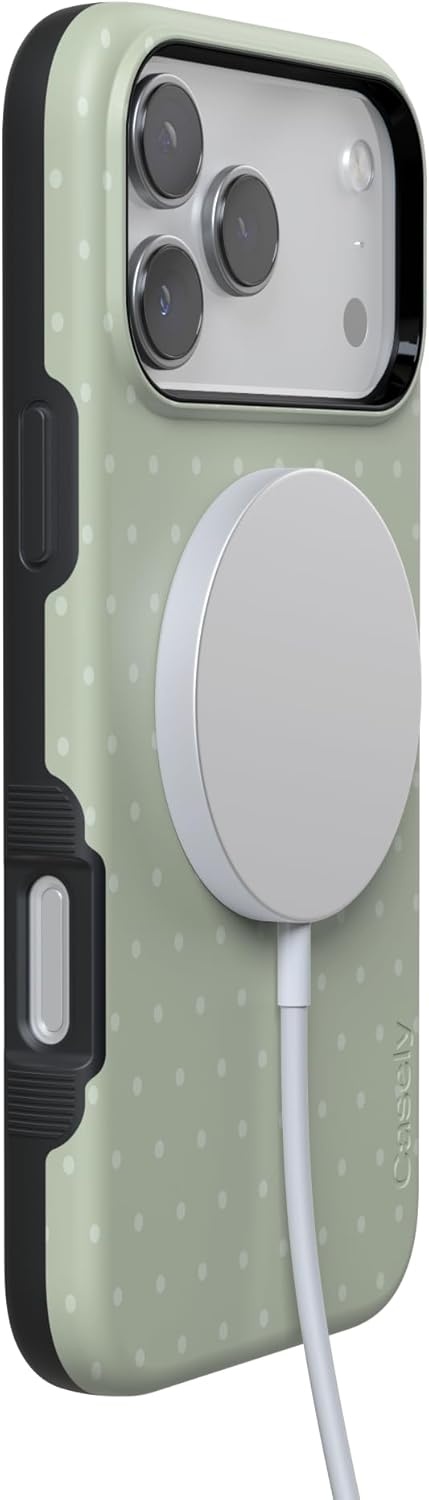 image:imageCasely iPhone 17 Pro Max Case On the Dot Green Polka Dot Bold Protective Design Compatible with MagSafe