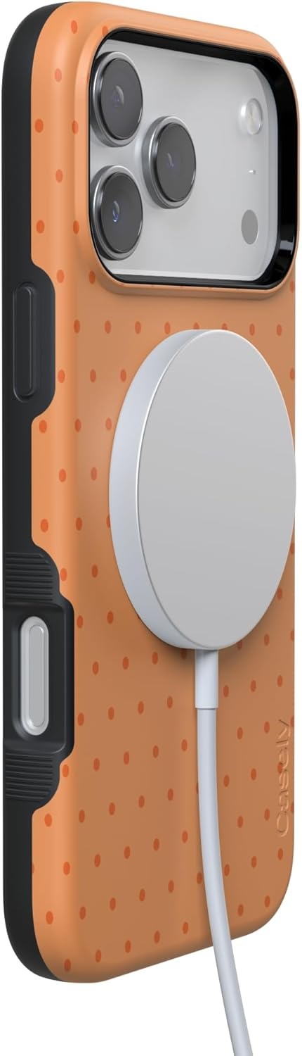 image:imageCasely iPhone 17 Pro Max Case On the Dot Orange Polka Dot Bold Protective Design Compatible with MagSafe