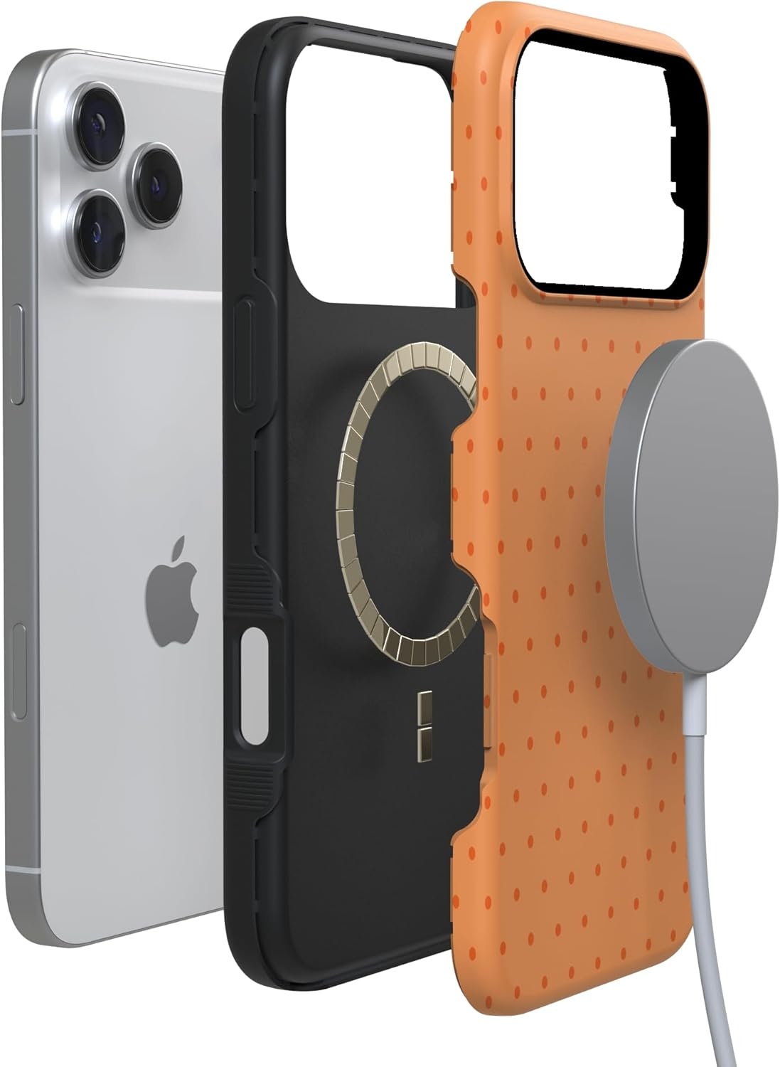image:imageCasely iPhone 17 Pro Max Case On the Dot Orange Polka Dot Bold Protective Design Compatible with MagSafe