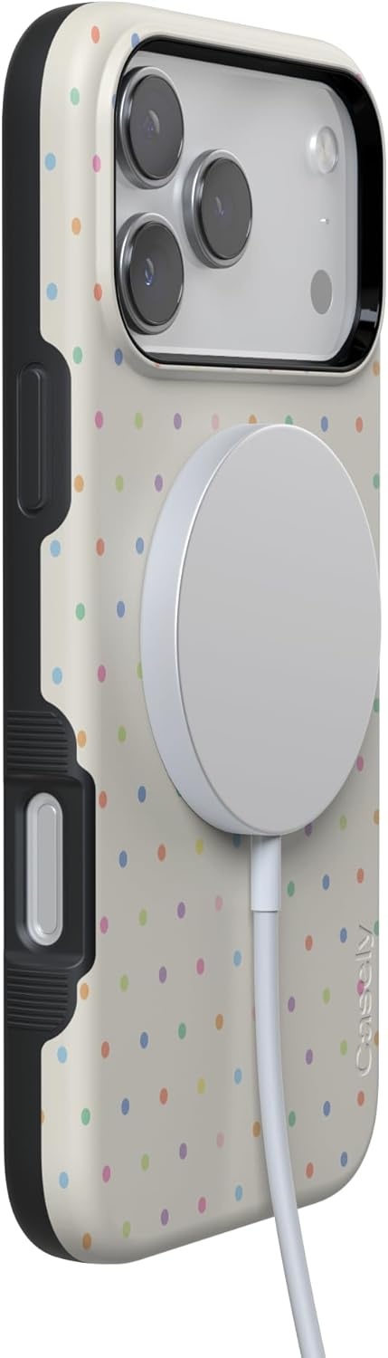 image:imageCasely iPhone 17 Pro Max Case On the Dot Rainbow Polka Dot Bold Protective Design Compatible with MagSafe