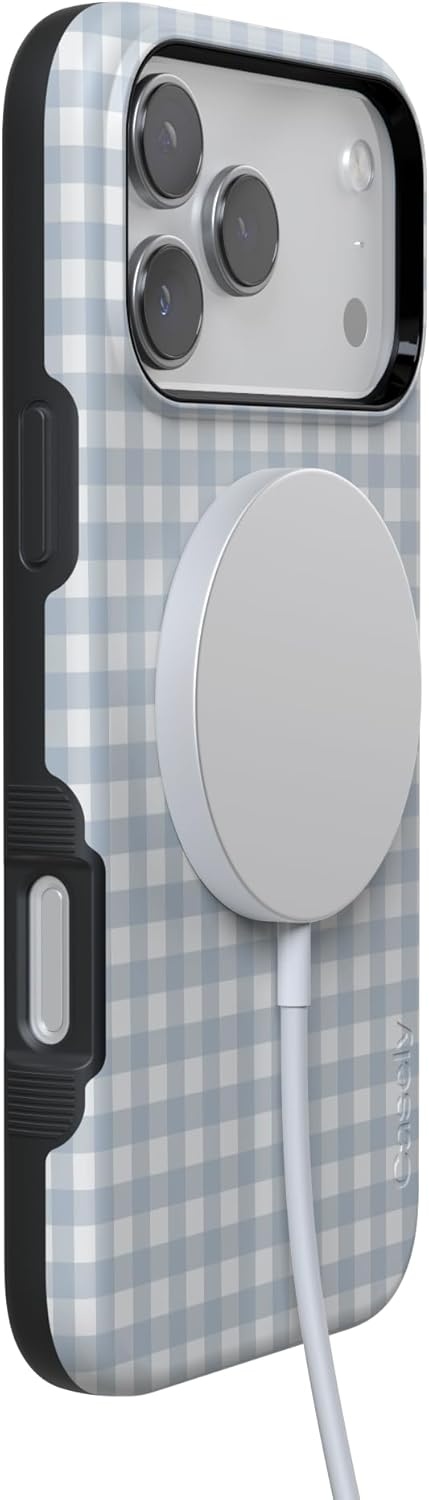 image:imageCasely iPhone 17 Pro Max Case Pastel Picnic Blue Gingham Bold Protective Design Compatible with MagSafe