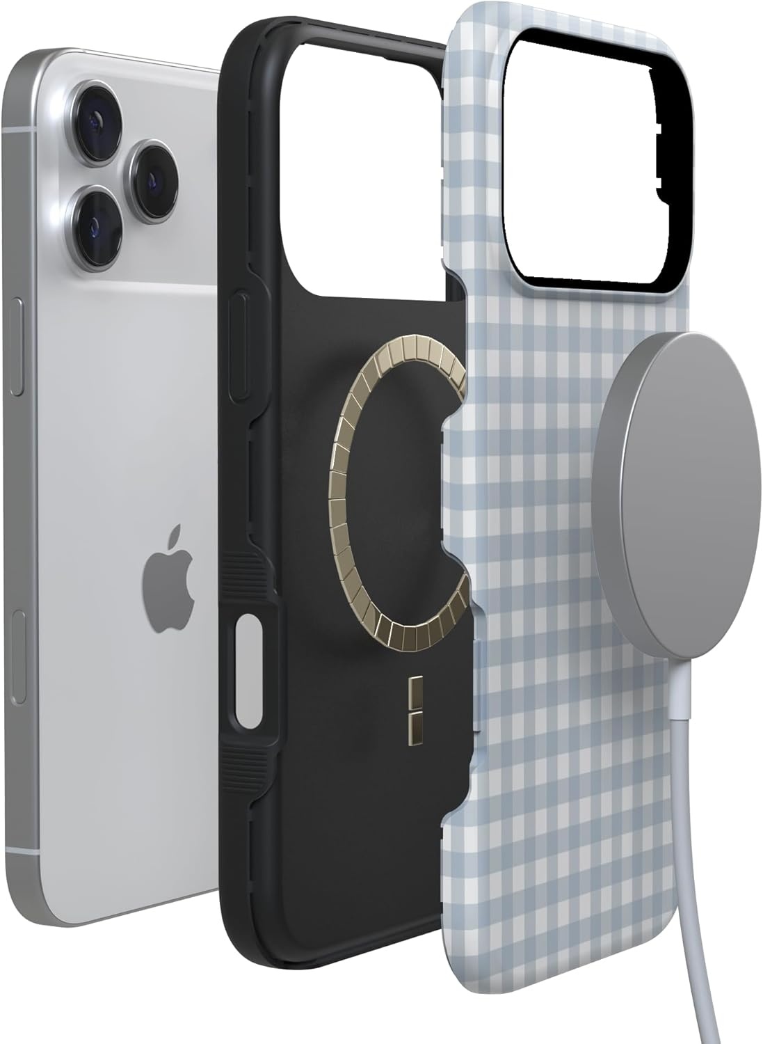 image:imageCasely iPhone 17 Pro Max Case Pastel Picnic Blue Gingham Bold Protective Design Compatible with MagSafe