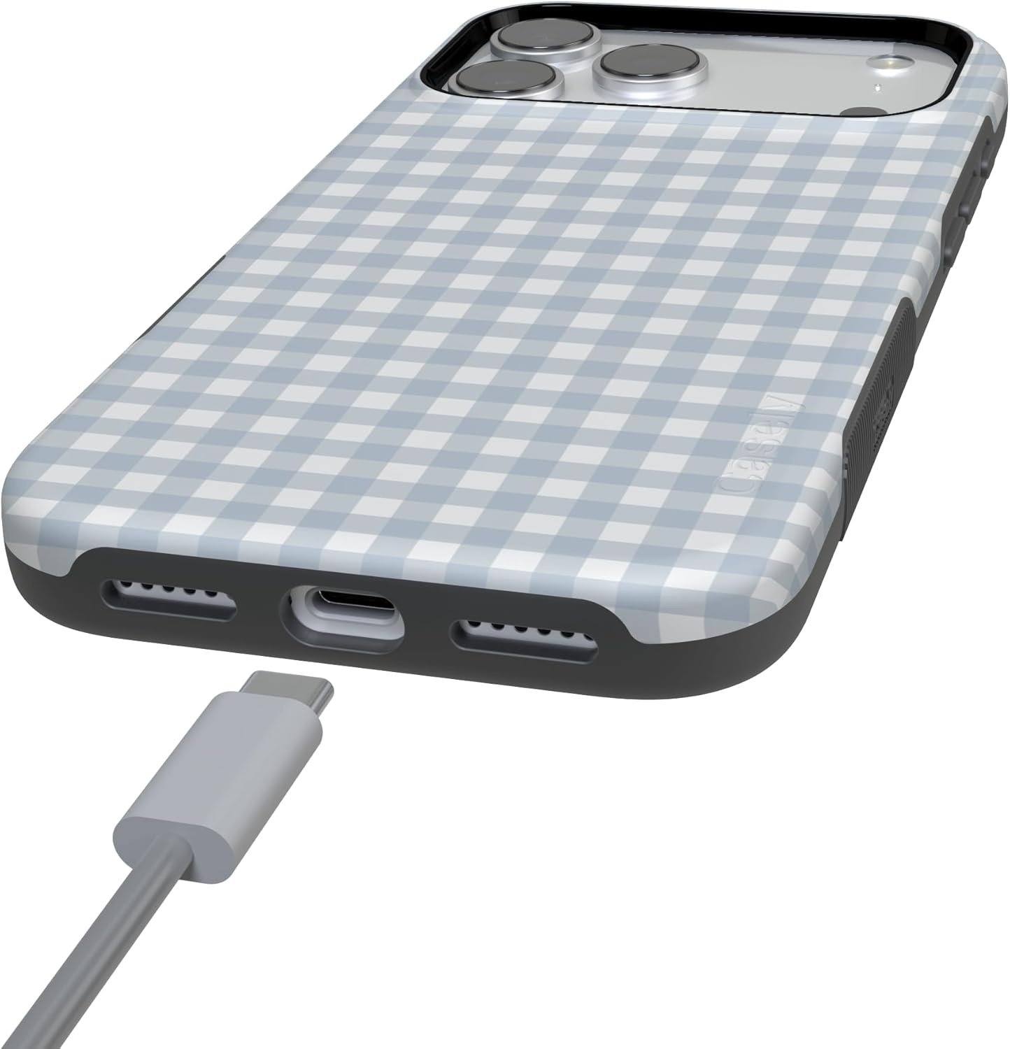 image:imageCasely iPhone 17 Pro Max Case Pastel Picnic Blue Gingham Bold Protective Design Compatible with MagSafe