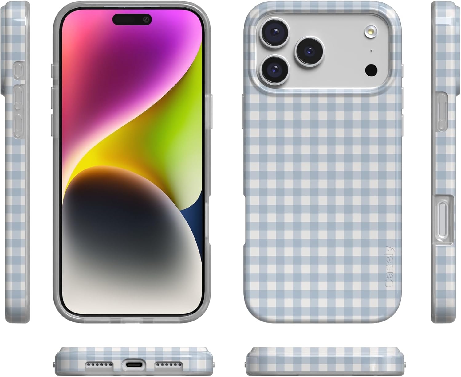 image:imageCasely iPhone 17 Pro Max Case Pastel Picnic Blue Gingham Compatible with MagSafe Classic Ultra Thin Design