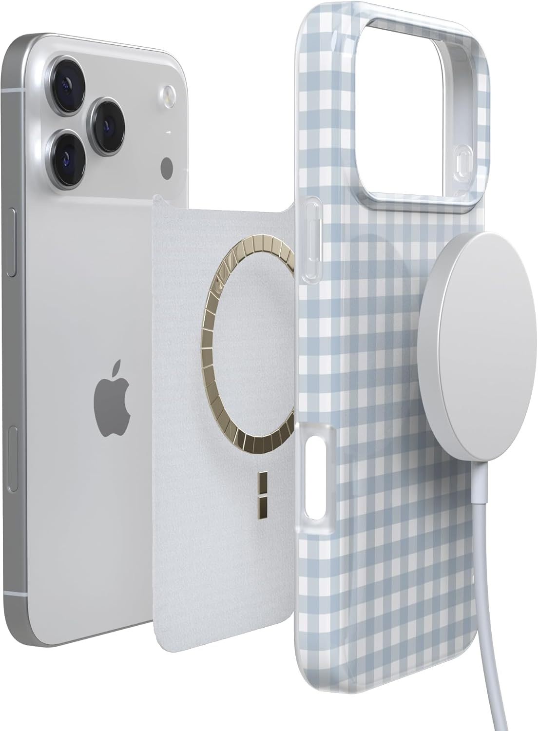 image:imageCasely iPhone 17 Pro Max Case Pastel Picnic Blue Gingham Compatible with MagSafe Classic Ultra Thin Design